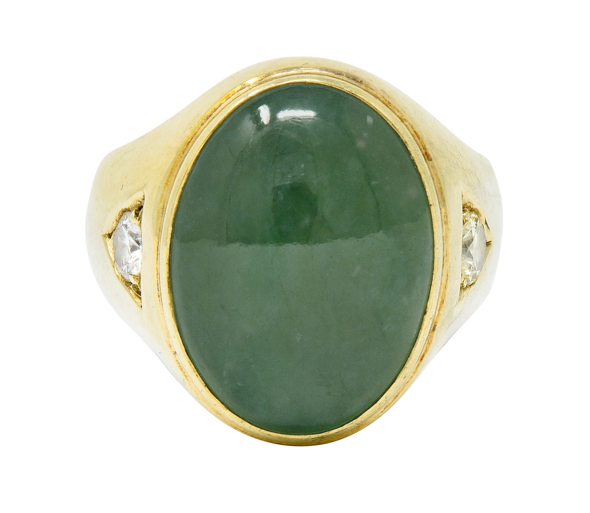 Retro Jadeite Jade Diamond 14 Karat Gold Unisex Cabochon Ring GIARing - Wilson's Estate Jewelry