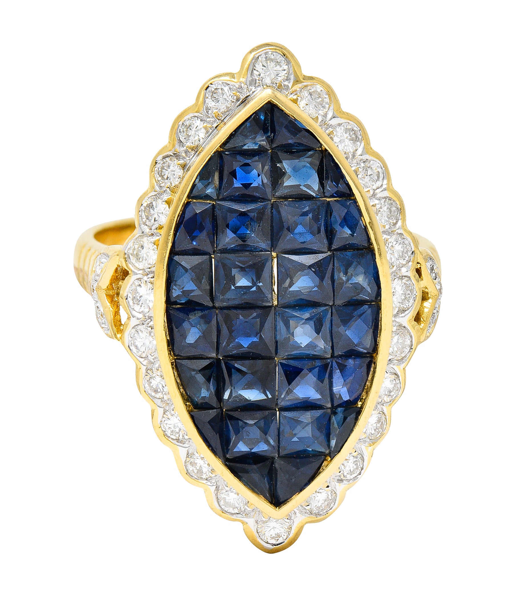 1980's Vintage 4.05 CTW Sapphire Diamond 18 Karat Two-Tone Gold Mystery Set RingRing - Wilson's Estate Jewelry