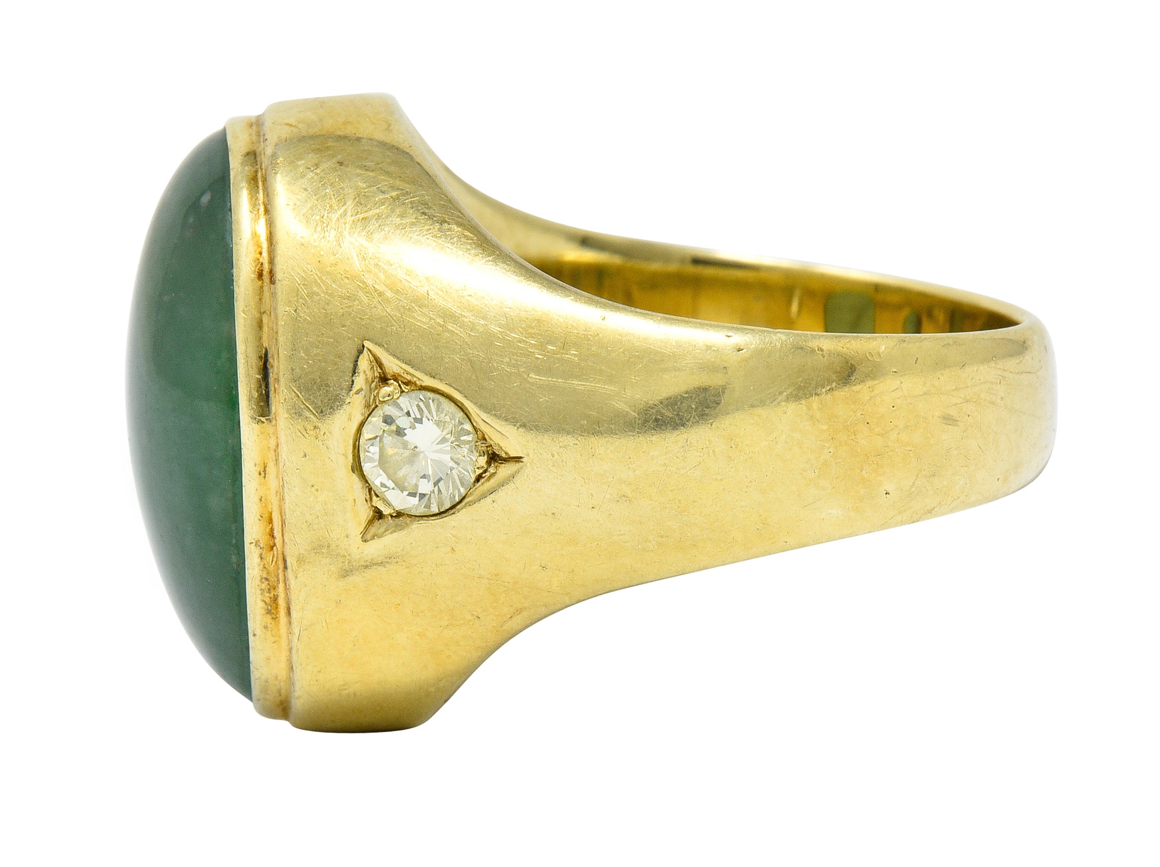 Retro Jadeite Jade Diamond 14 Karat Gold Unisex Cabochon Ring GIARing - Wilson's Estate Jewelry