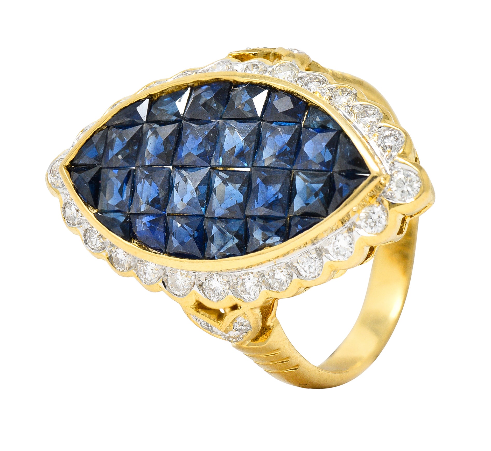 1980's Vintage 4.05 CTW Sapphire Diamond 18 Karat Two-Tone Gold Mystery Set RingRing - Wilson's Estate Jewelry