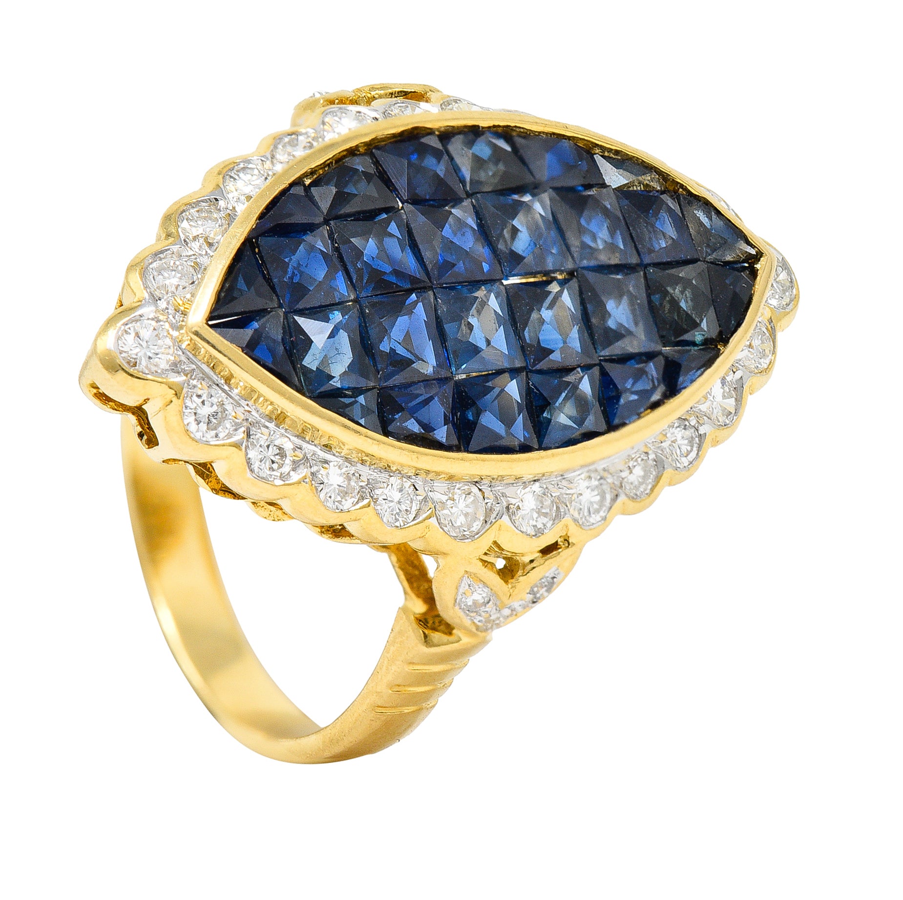 1980's Vintage 4.05 CTW Sapphire Diamond 18 Karat Two-Tone Gold Mystery Set RingRing - Wilson's Estate Jewelry