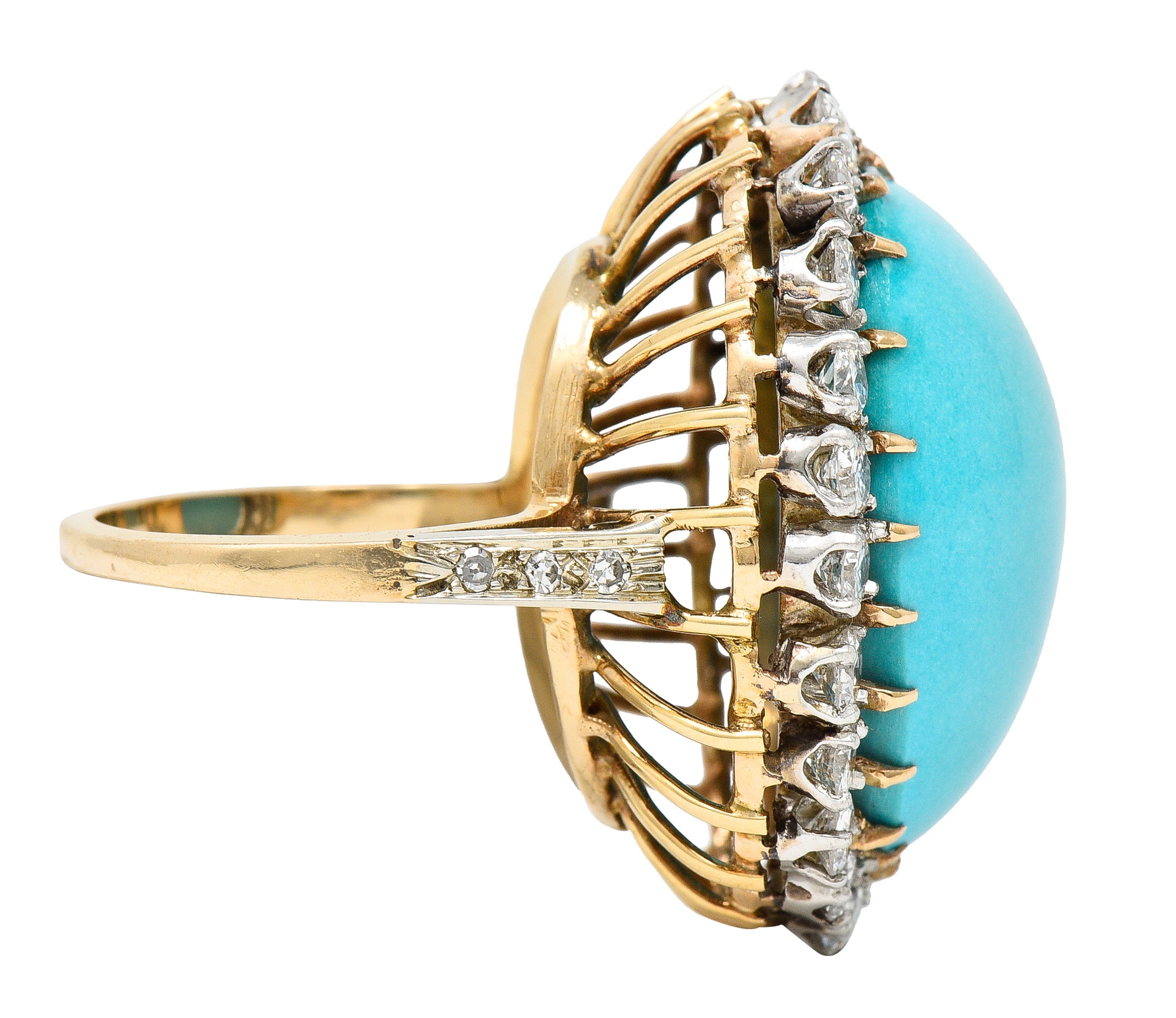 1940’s Vintage Turquoise Diamond 14 Karat Two-Tone Gold Cluster RingRing - Wilson's Estate Jewelry