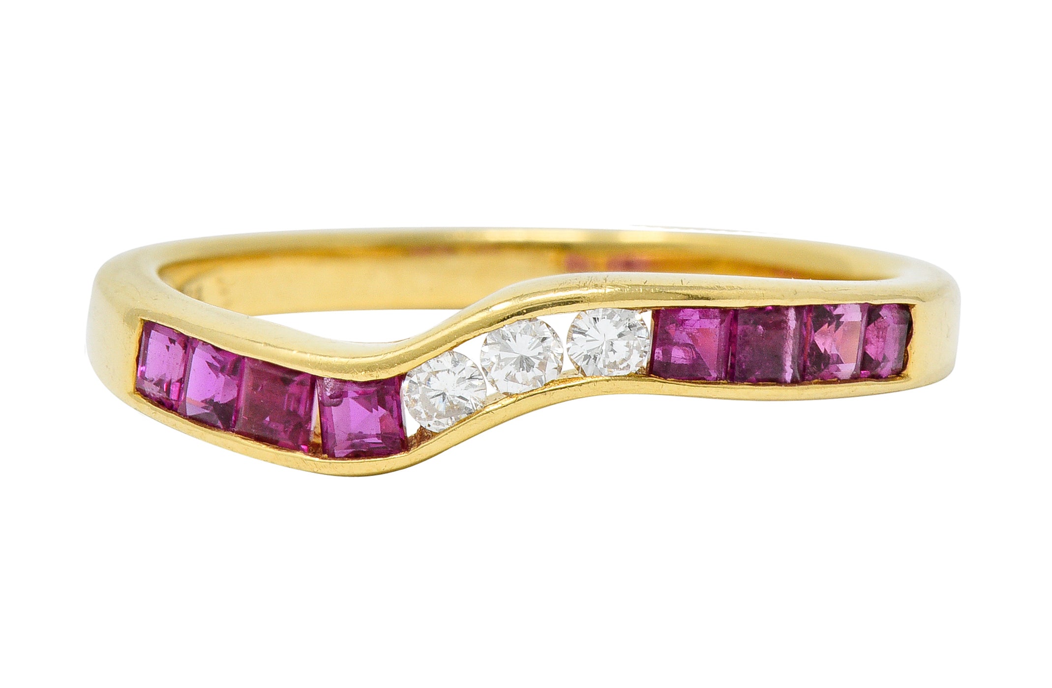 Contemporary 0.50 CTW Ruby Diamond 18 Karat Gold Chevron Band RingRing - Wilson's Estate Jewelry