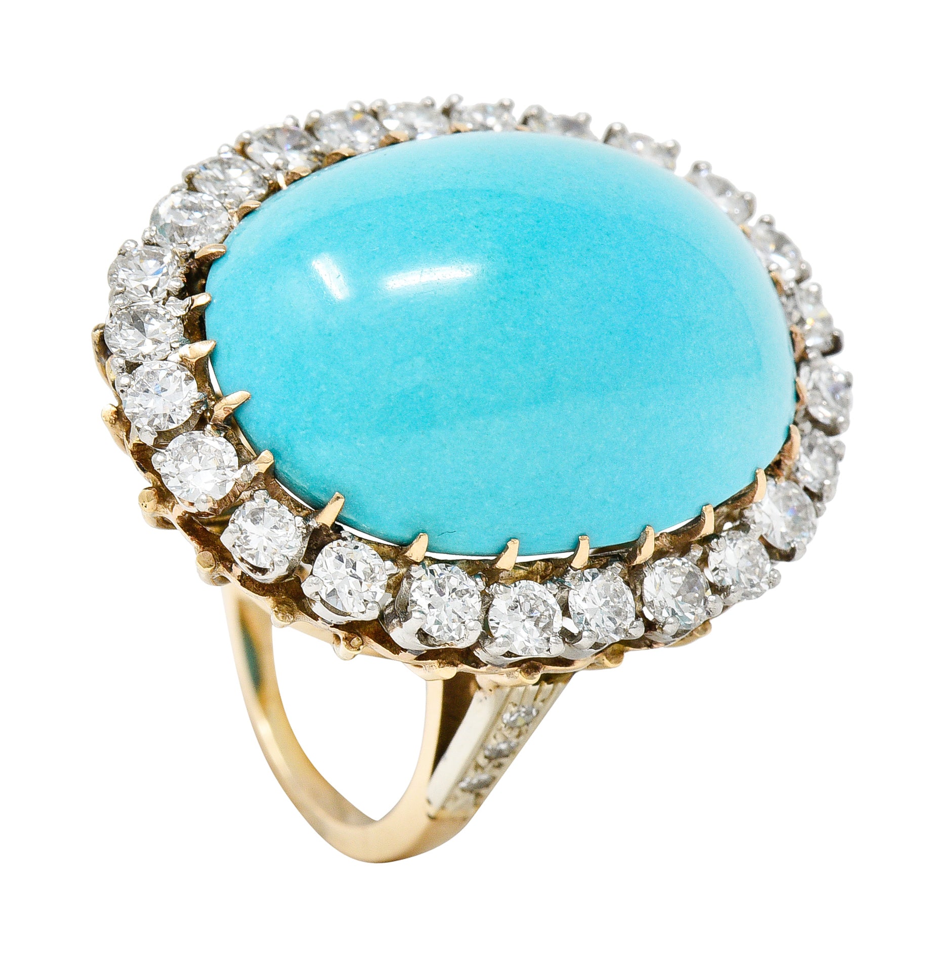 1940’s Vintage Turquoise Diamond 14 Karat Two-Tone Gold Cluster RingRing - Wilson's Estate Jewelry