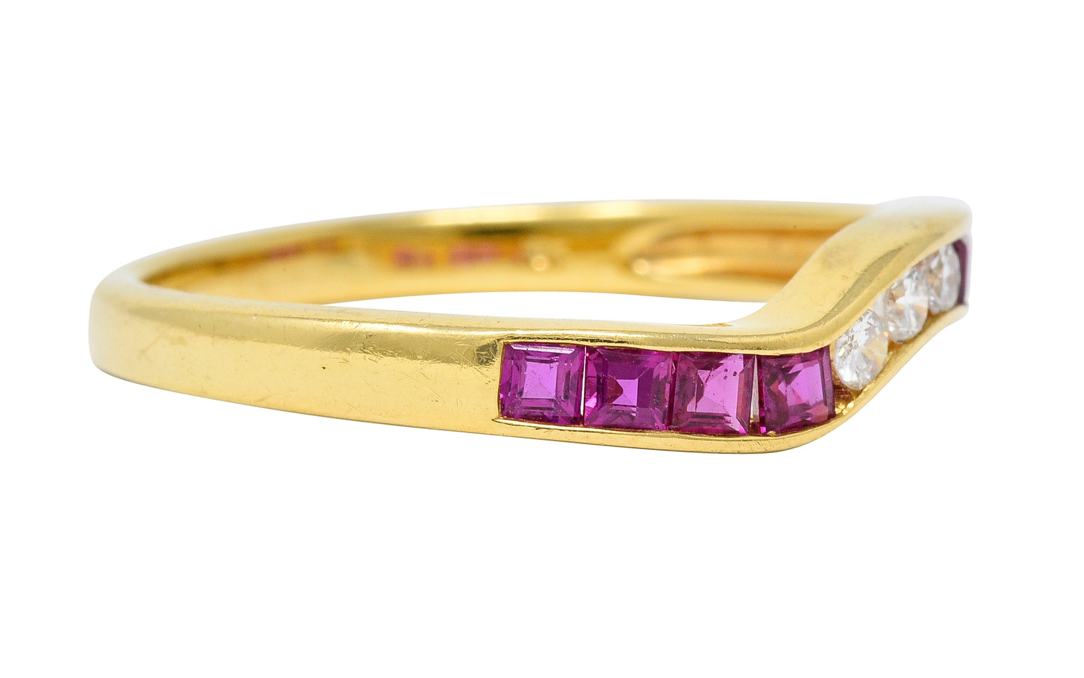 Contemporary 0.50 CTW Ruby Diamond 18 Karat Gold Chevron Band RingRing - Wilson's Estate Jewelry