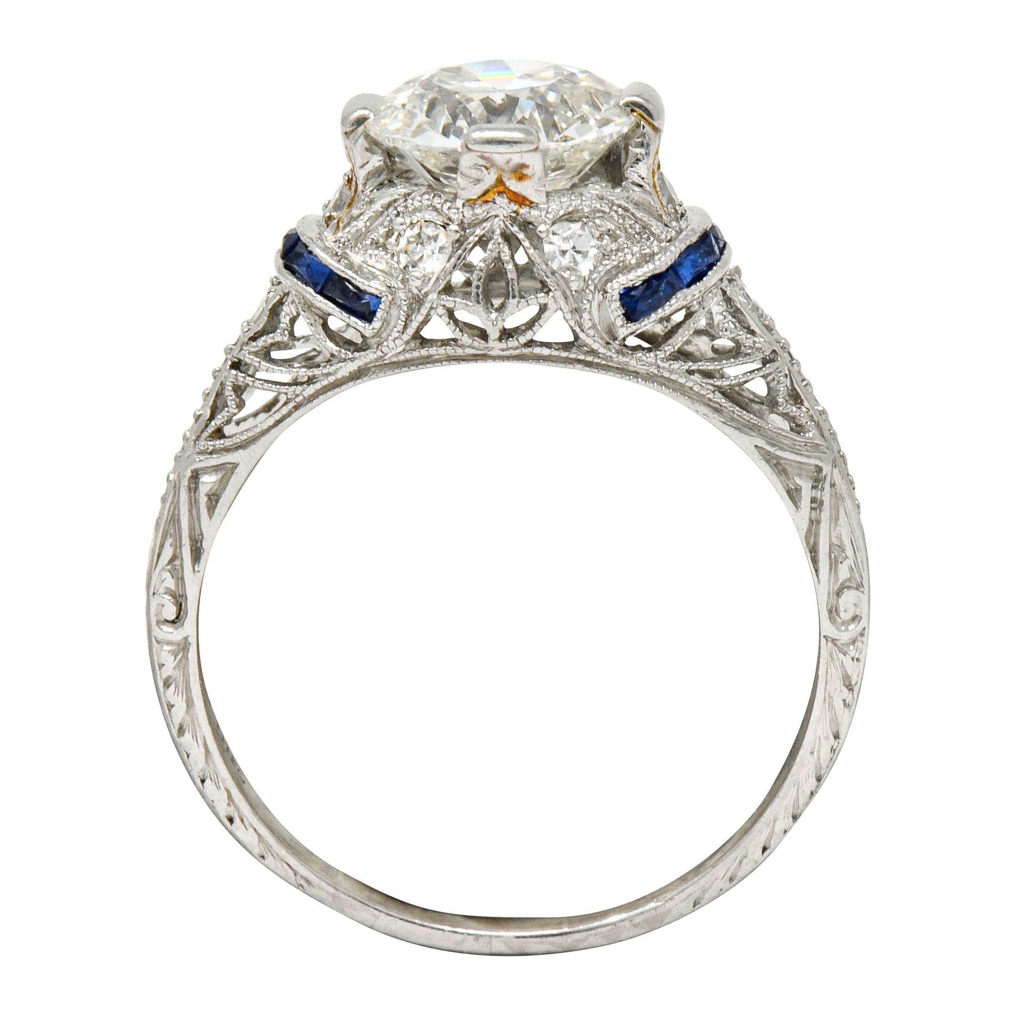 Art Deco 1.45 CTW Diamond Sapphire Platinum Engagement Ring - Wilson's Estate Jewelry