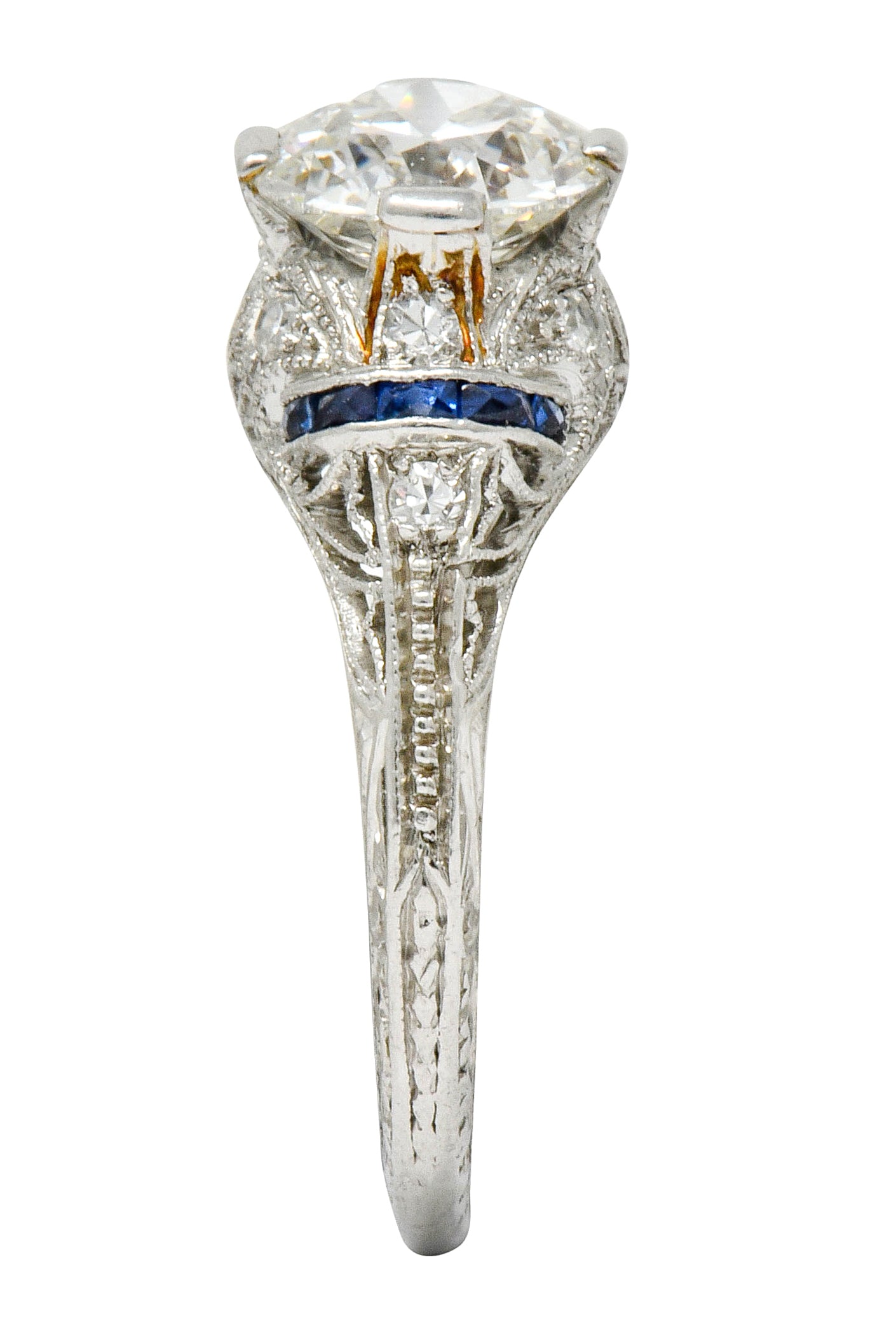 Art Deco 1.45 CTW Diamond Sapphire Platinum Engagement Ring - Wilson's Estate Jewelry