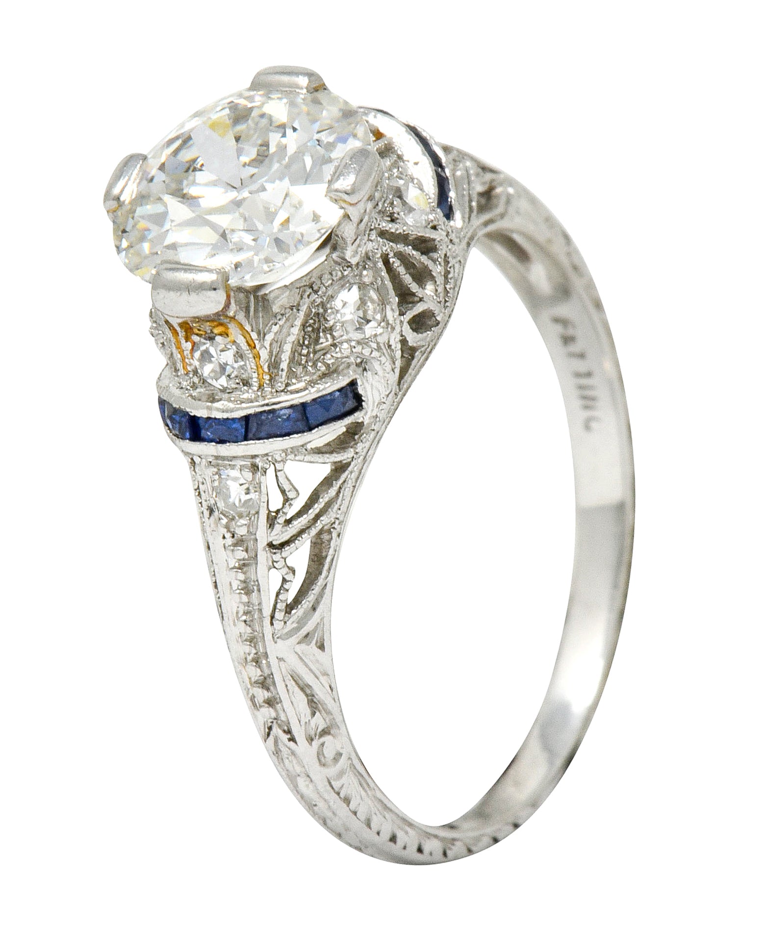 Art Deco 1.45 CTW Diamond Sapphire Platinum Engagement Ring - Wilson's Estate Jewelry