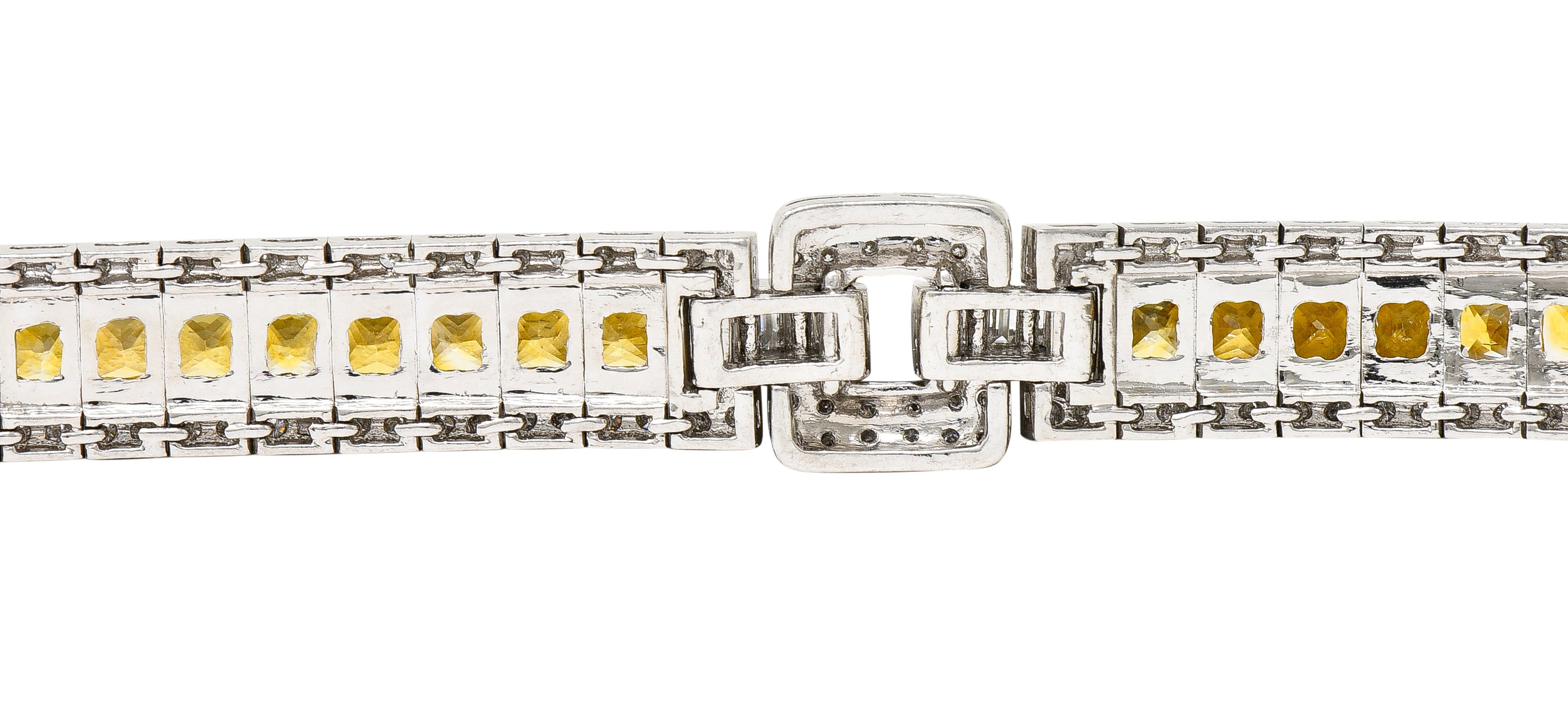 Contemporary 12.79 CTW Yellow Sapphire Diamond Platinum Buckle Line Bracelet Wilson's Estate Jewelry