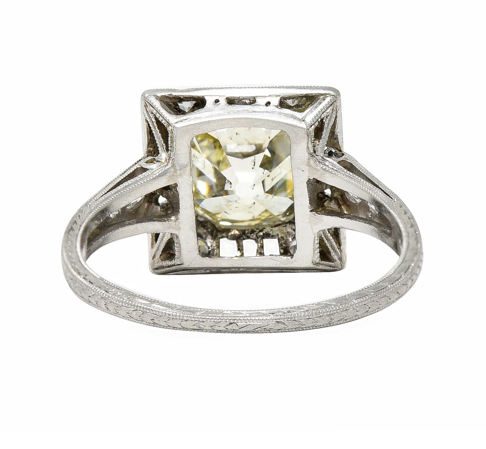 1928 Art Deco 2.37 CTW Light Yellow Diamond Platinum Vintage Pyramid Ring