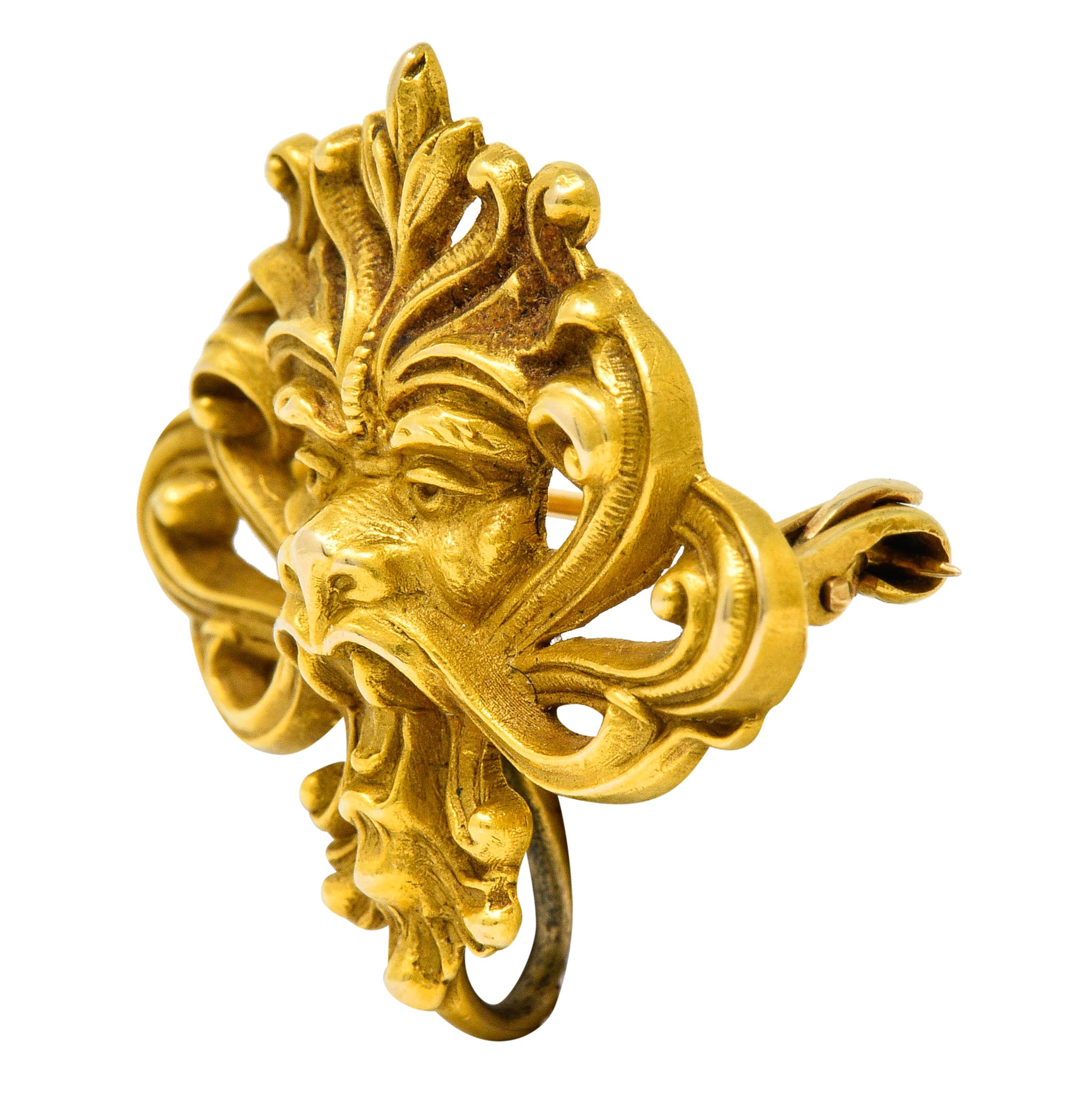 Art Nouveau 14 Karat Gold Whiplash Lion Brooch Circa 1905Brooch - Wilson's Estate Jewelry