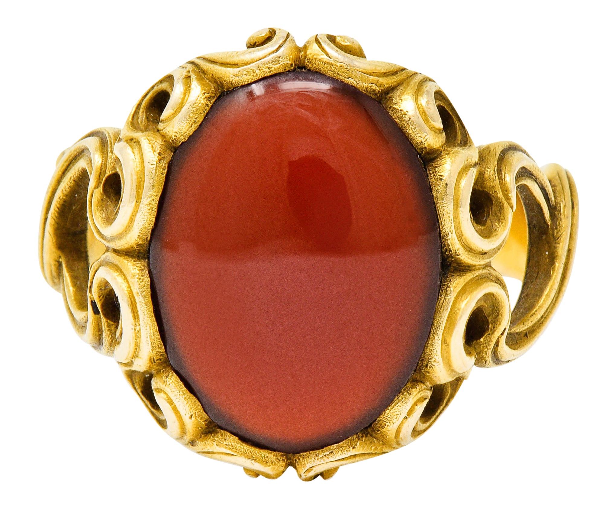 Art Nouveau Carnelian 14 Karat Gold Whiplash Unisex RingRing - Wilson's Estate Jewelry