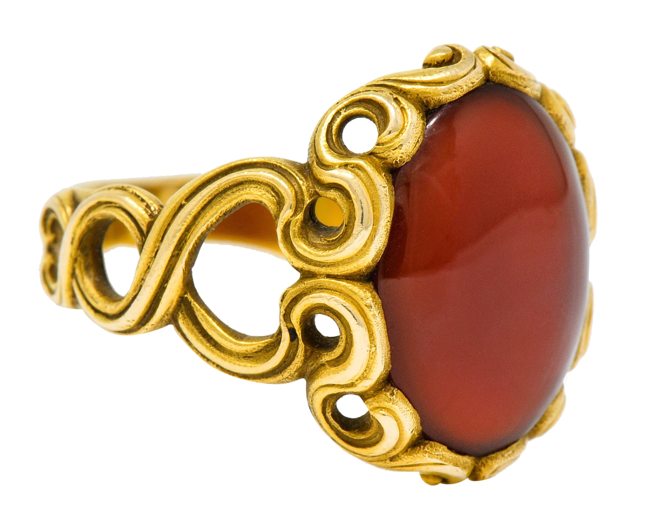 Art Nouveau Carnelian 14 Karat Gold Whiplash Unisex RingRing - Wilson's Estate Jewelry