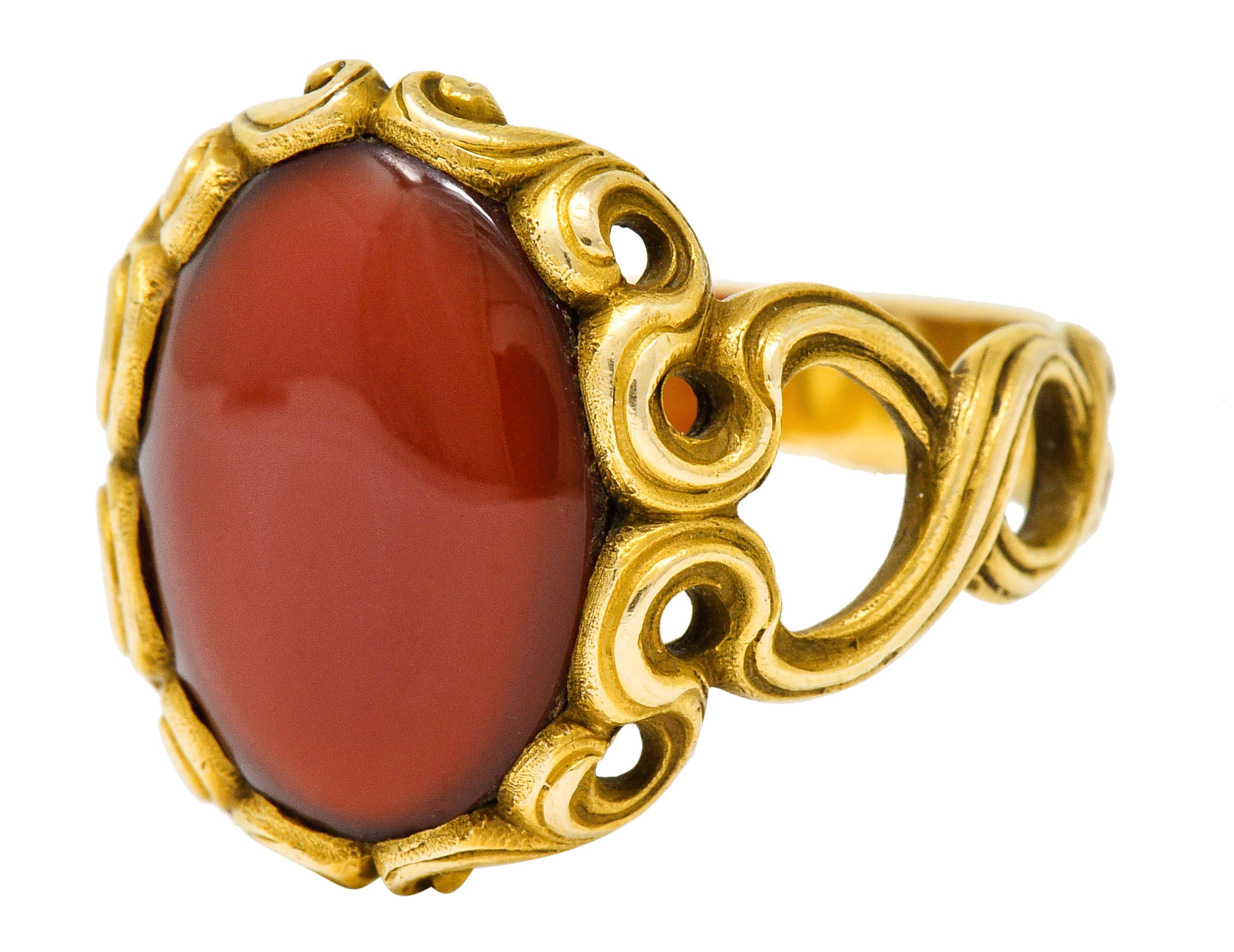 Art Nouveau Carnelian 14 Karat Gold Whiplash Unisex RingRing - Wilson's Estate Jewelry