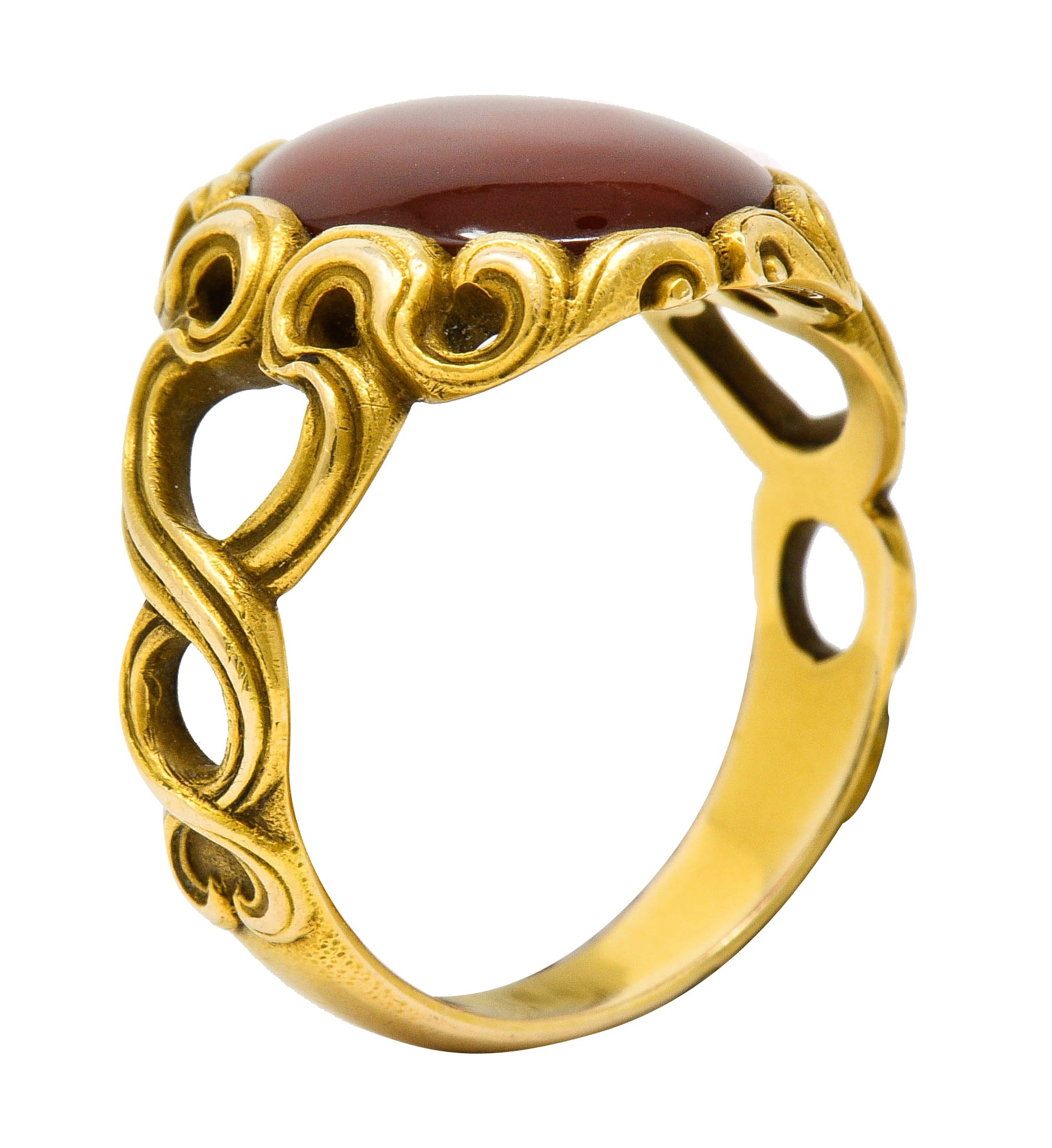 Art Nouveau Carnelian 14 Karat Gold Whiplash Unisex RingRing - Wilson's Estate Jewelry