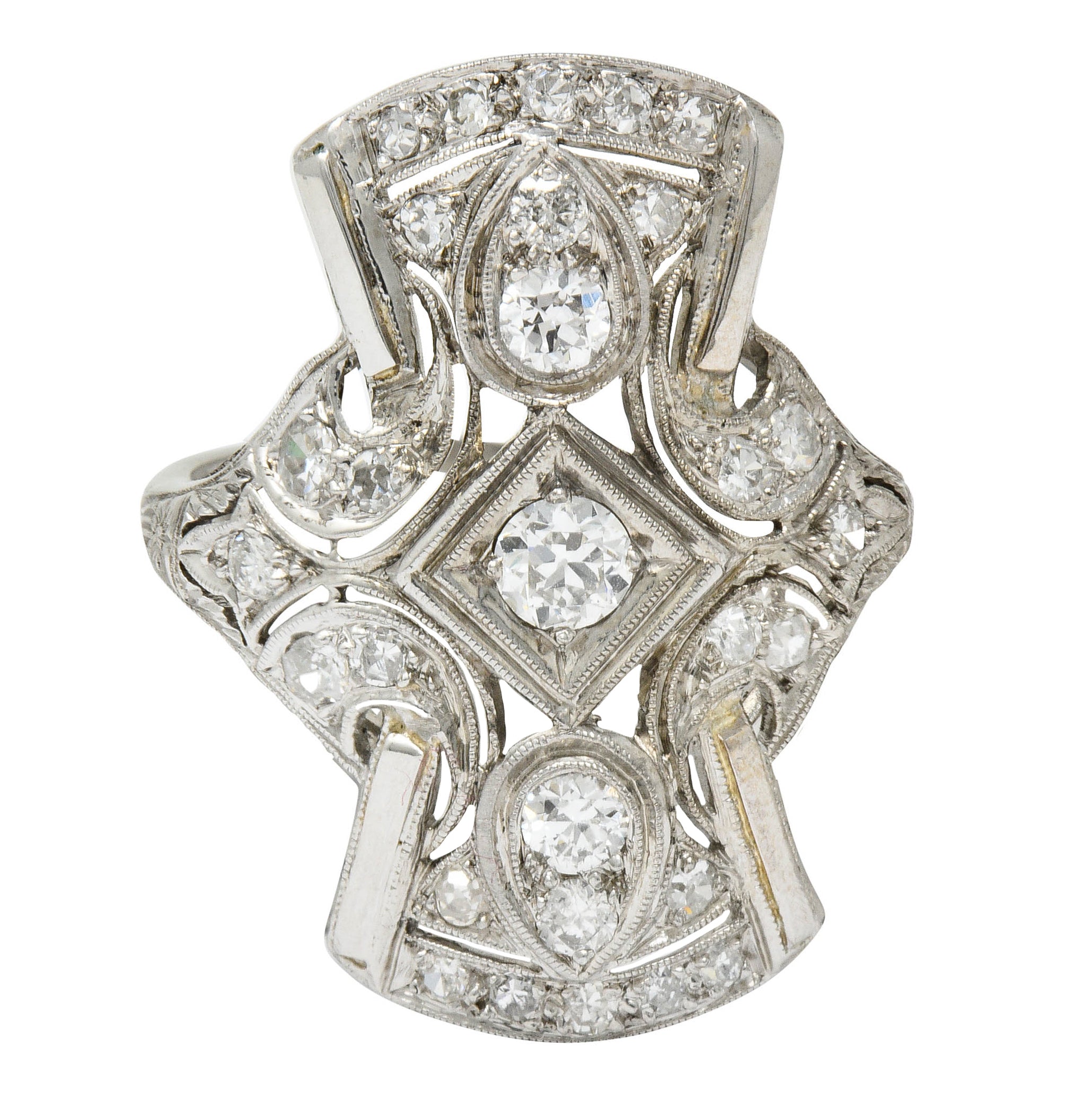 Art Deco 1.00 CTW Diamond Platinum Flared Dinner Ring Circa 1930Ring - Wilson's Estate Jewelry