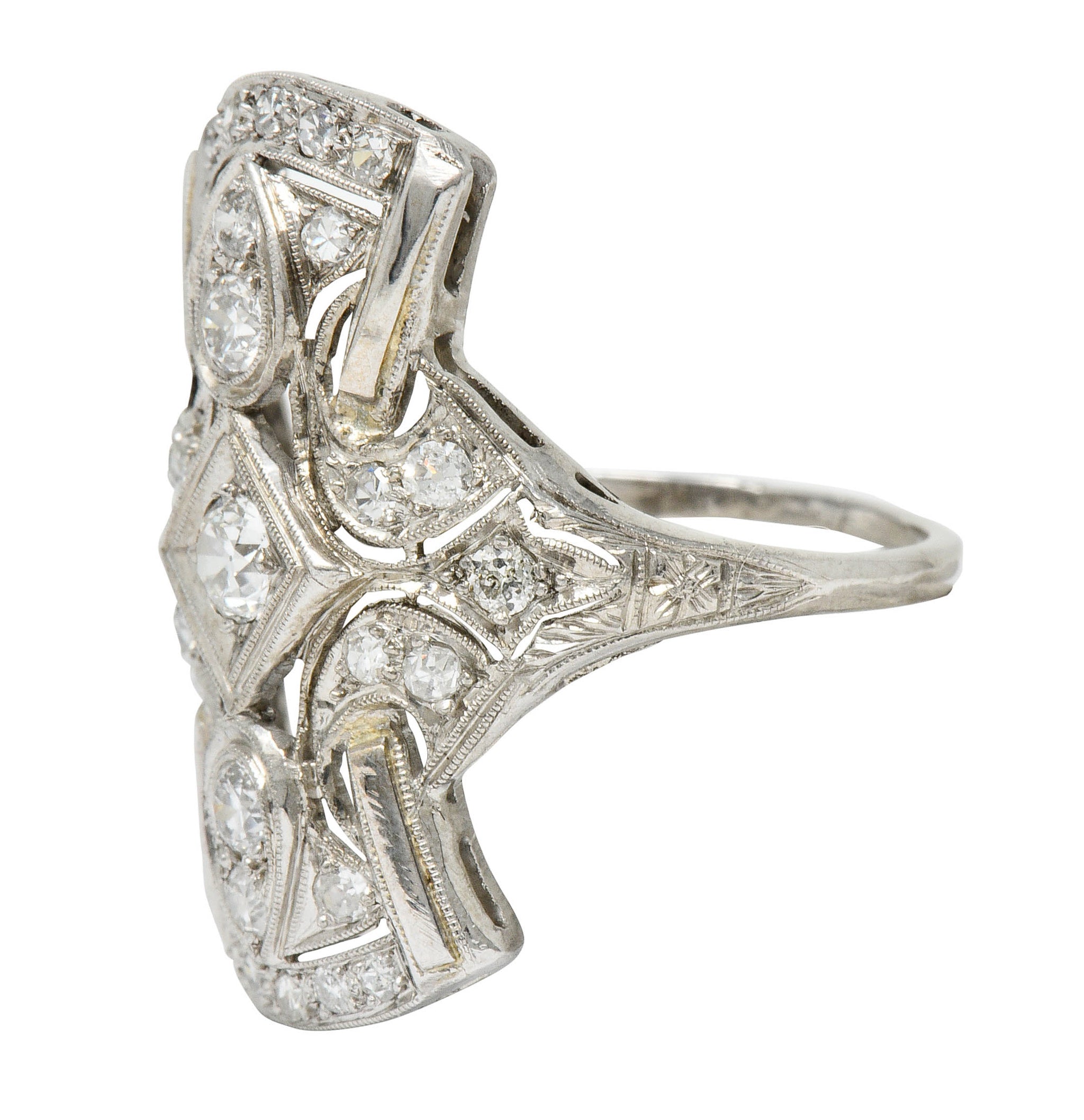 Art Deco 1.00 CTW Diamond Platinum Flared Dinner Ring Circa 1930Ring - Wilson's Estate Jewelry