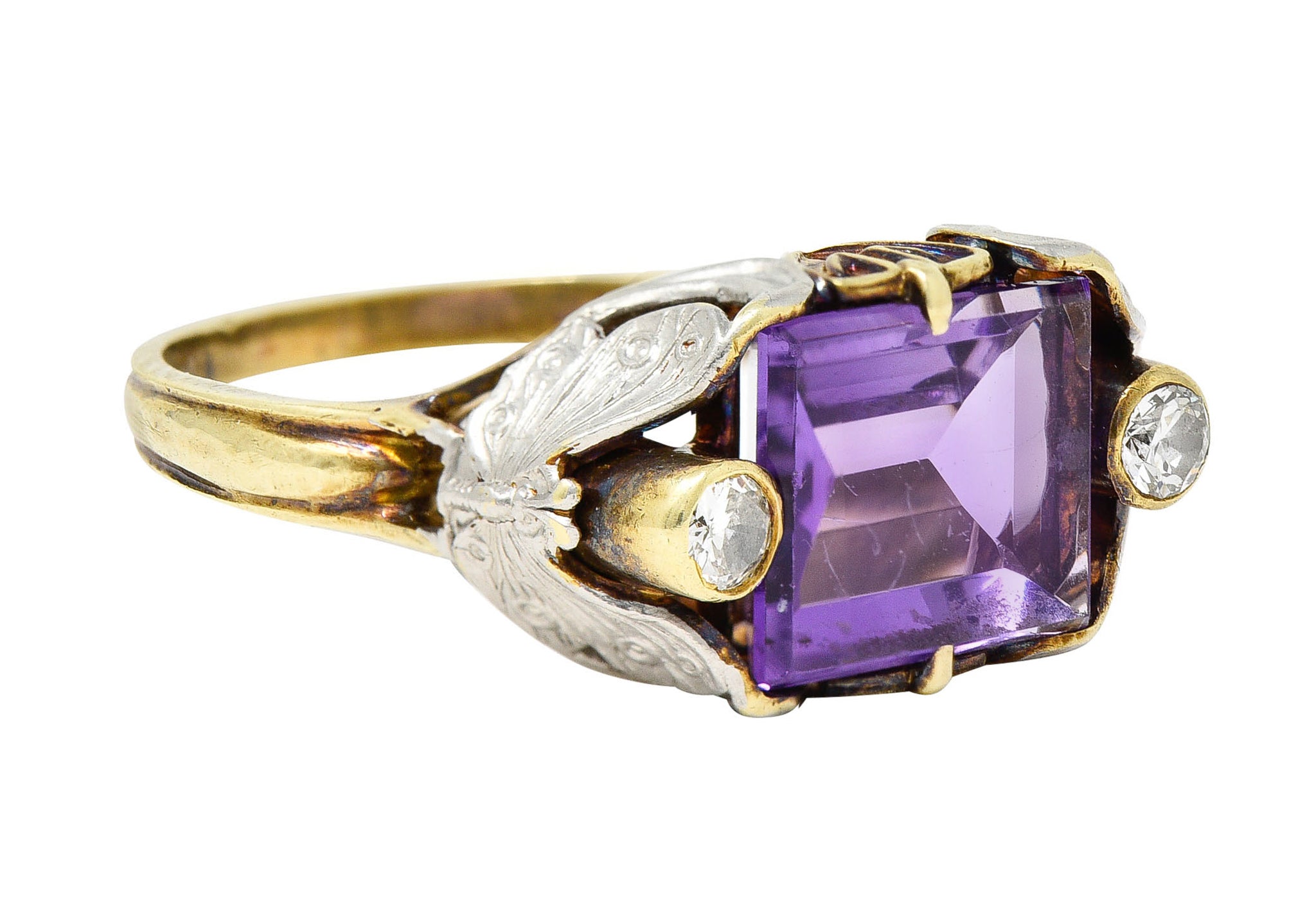 Allsopp-Steller Art Deco Amethyst Diamond 14 Karat Two-Tone Gold Butterfly RingRing - Wilson's Estate Jewelry