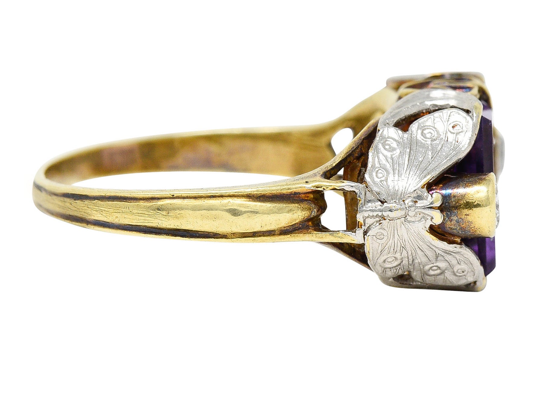 Allsopp-Steller Art Deco Amethyst Diamond 14 Karat Two-Tone Gold Butterfly RingRing - Wilson's Estate Jewelry