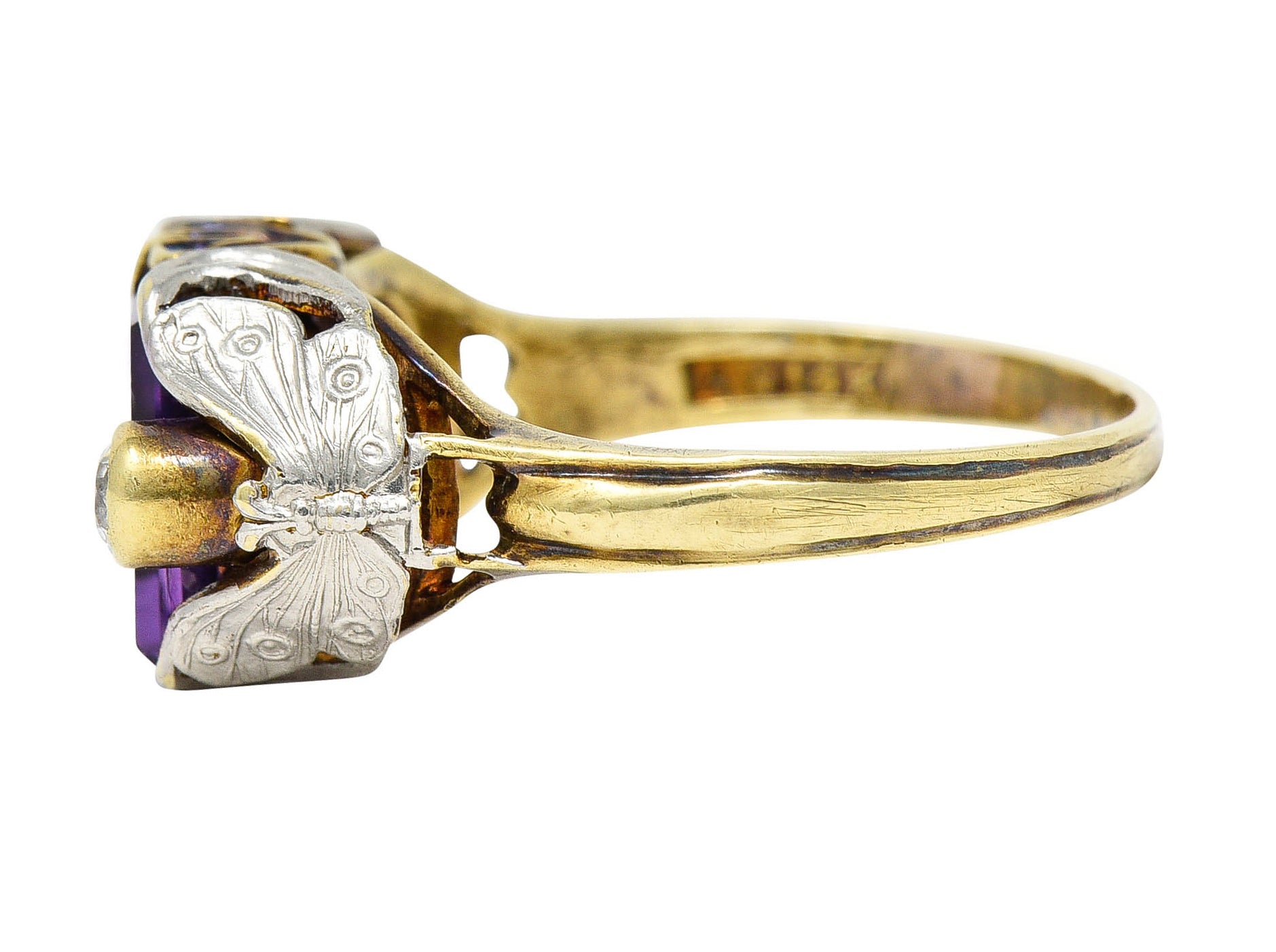 Allsopp-Steller Art Deco Amethyst Diamond 14 Karat Two-Tone Gold Butterfly RingRing - Wilson's Estate Jewelry