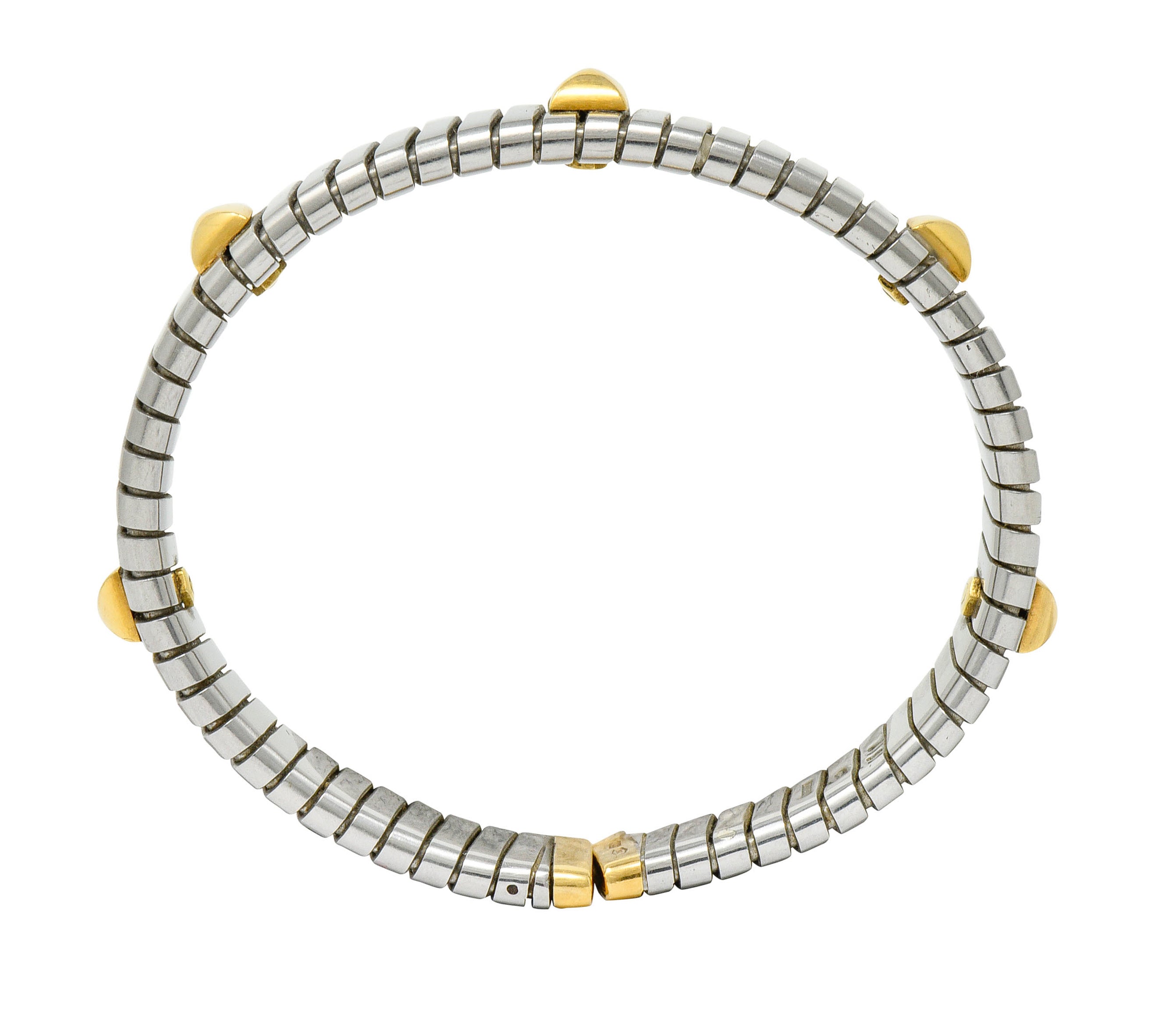 Bulgari 18 Karat Gold Stainless Steel Two-Tone Sugarloaf Tubogas Cuff Braceletbracelet - Wilson's Estate Jewelry