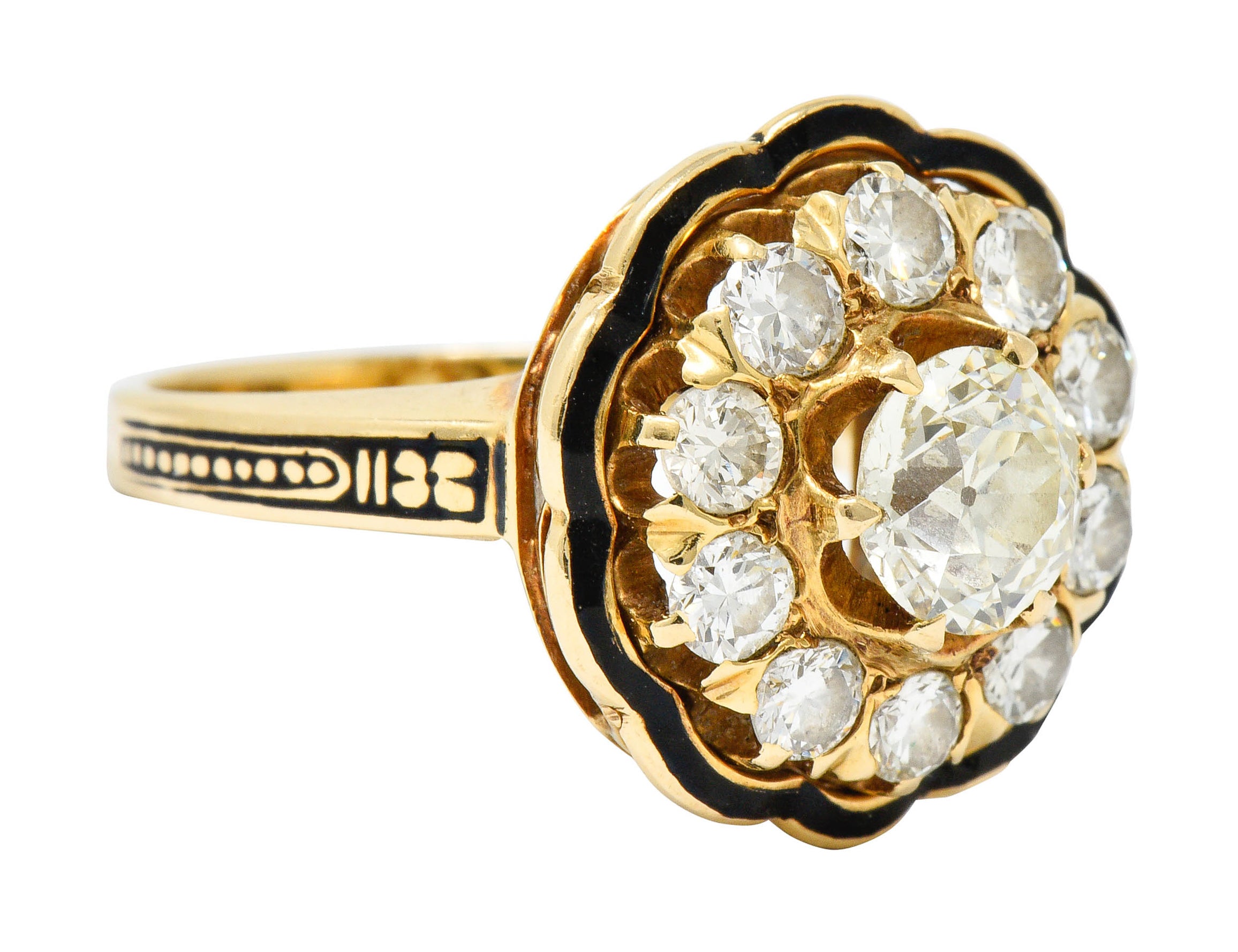 Art Deco Enamel 2.20 CTW Diamond 14 Karat Gold Cluster RingRing - Wilson's Estate Jewelry