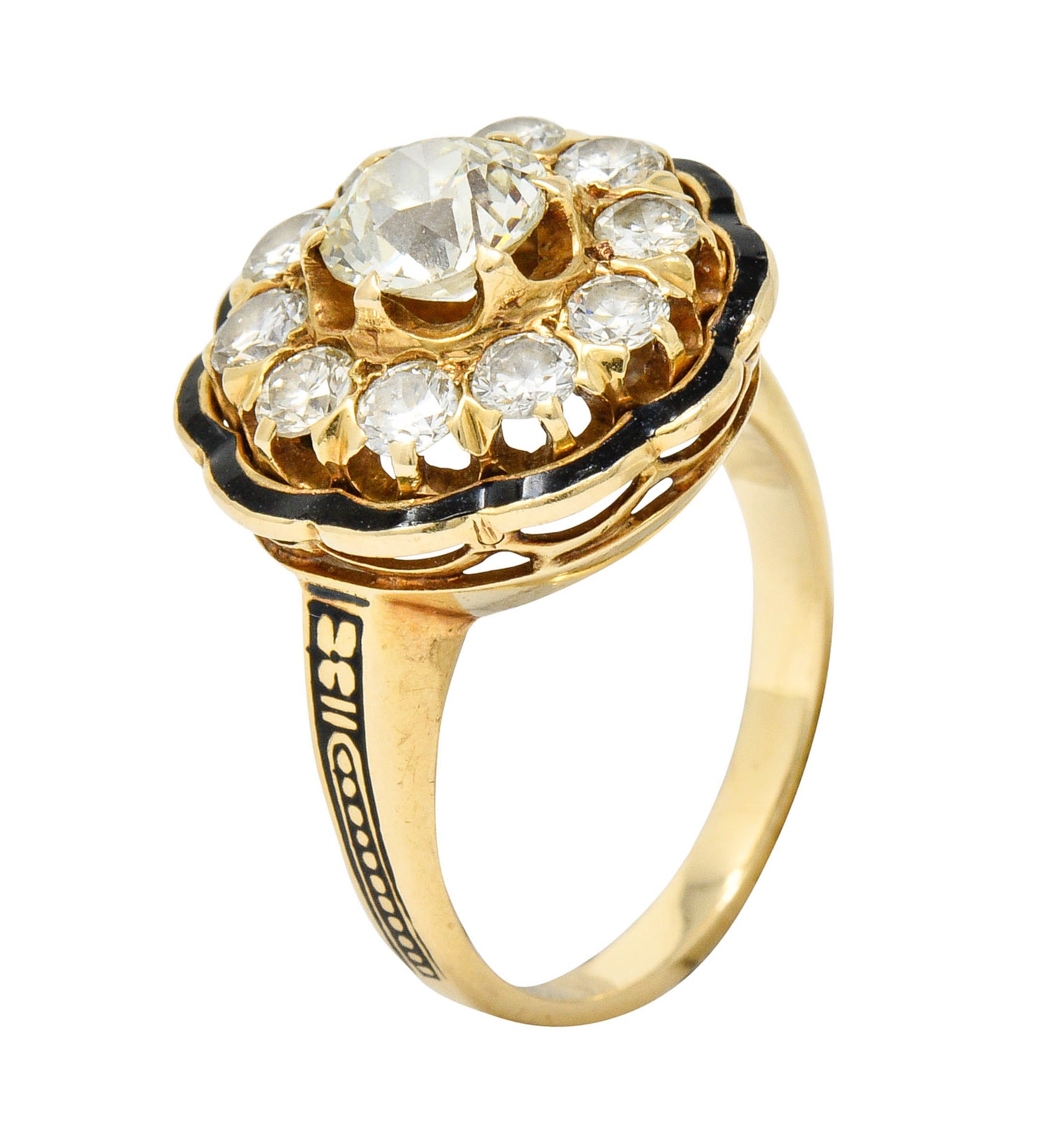 Art Deco Enamel 2.20 CTW Diamond 14 Karat Gold Cluster RingRing - Wilson's Estate Jewelry