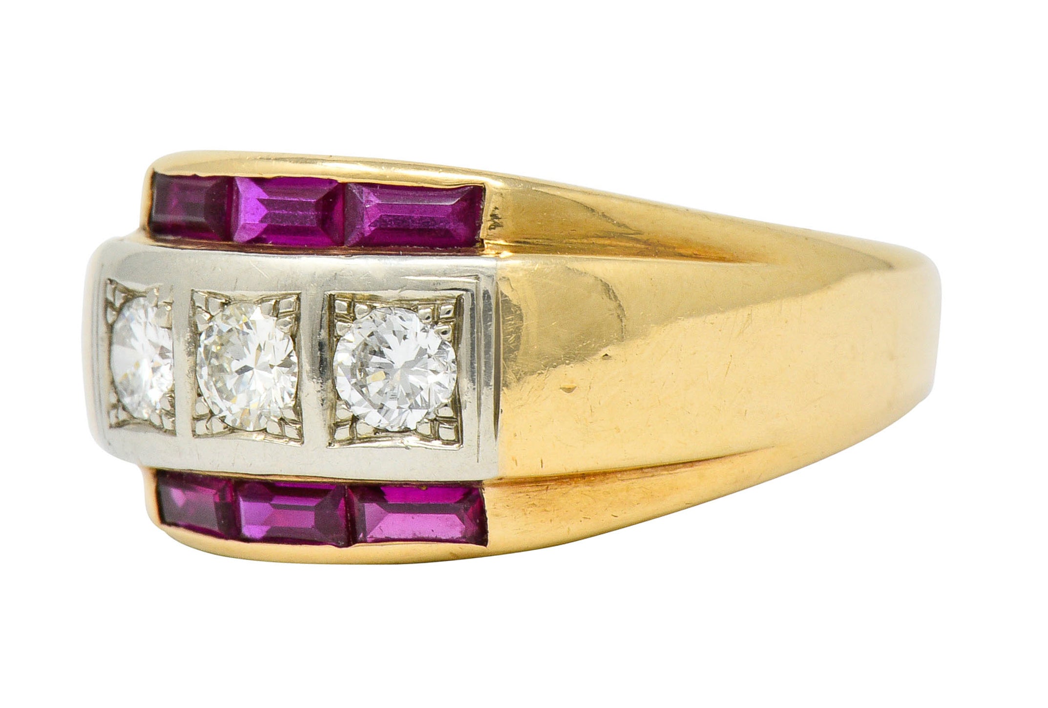 1940's Retro 1.26 CTW Diamond Ruby 14 Karat Two-Tone Band RingRing - Wilson's Estate Jewelry