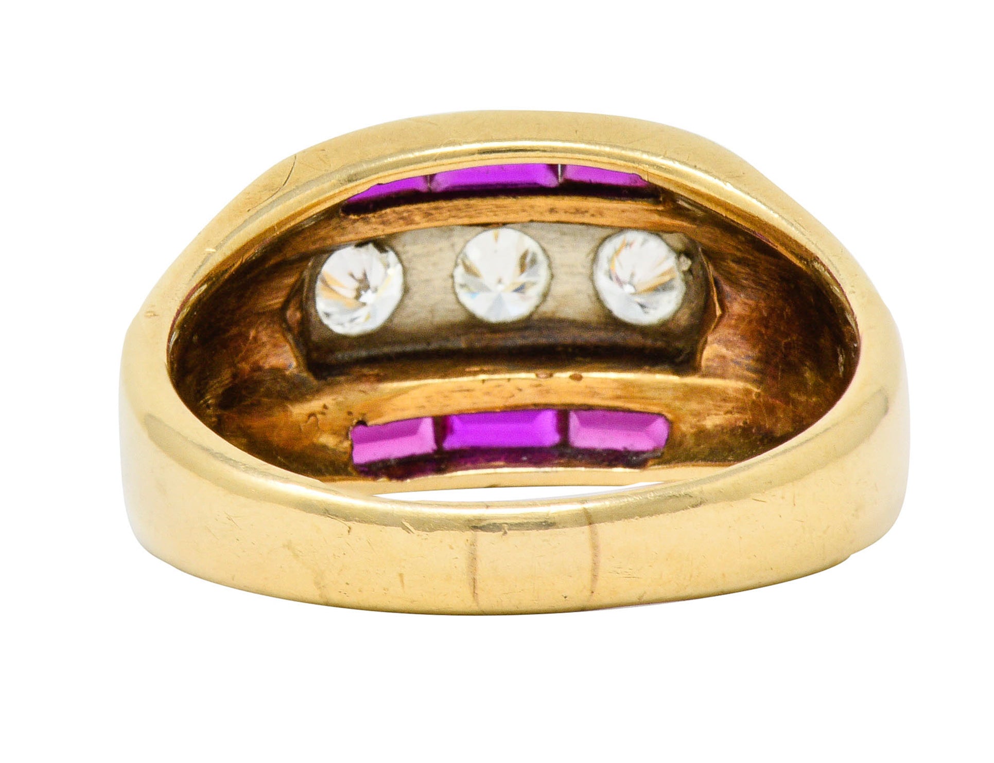 1940's Retro 1.26 CTW Diamond Ruby 14 Karat Two-Tone Band RingRing - Wilson's Estate Jewelry