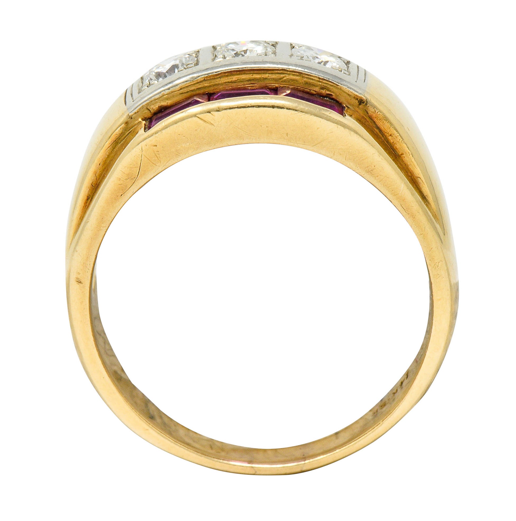 1940's Retro 1.26 CTW Diamond Ruby 14 Karat Two-Tone Band RingRing - Wilson's Estate Jewelry