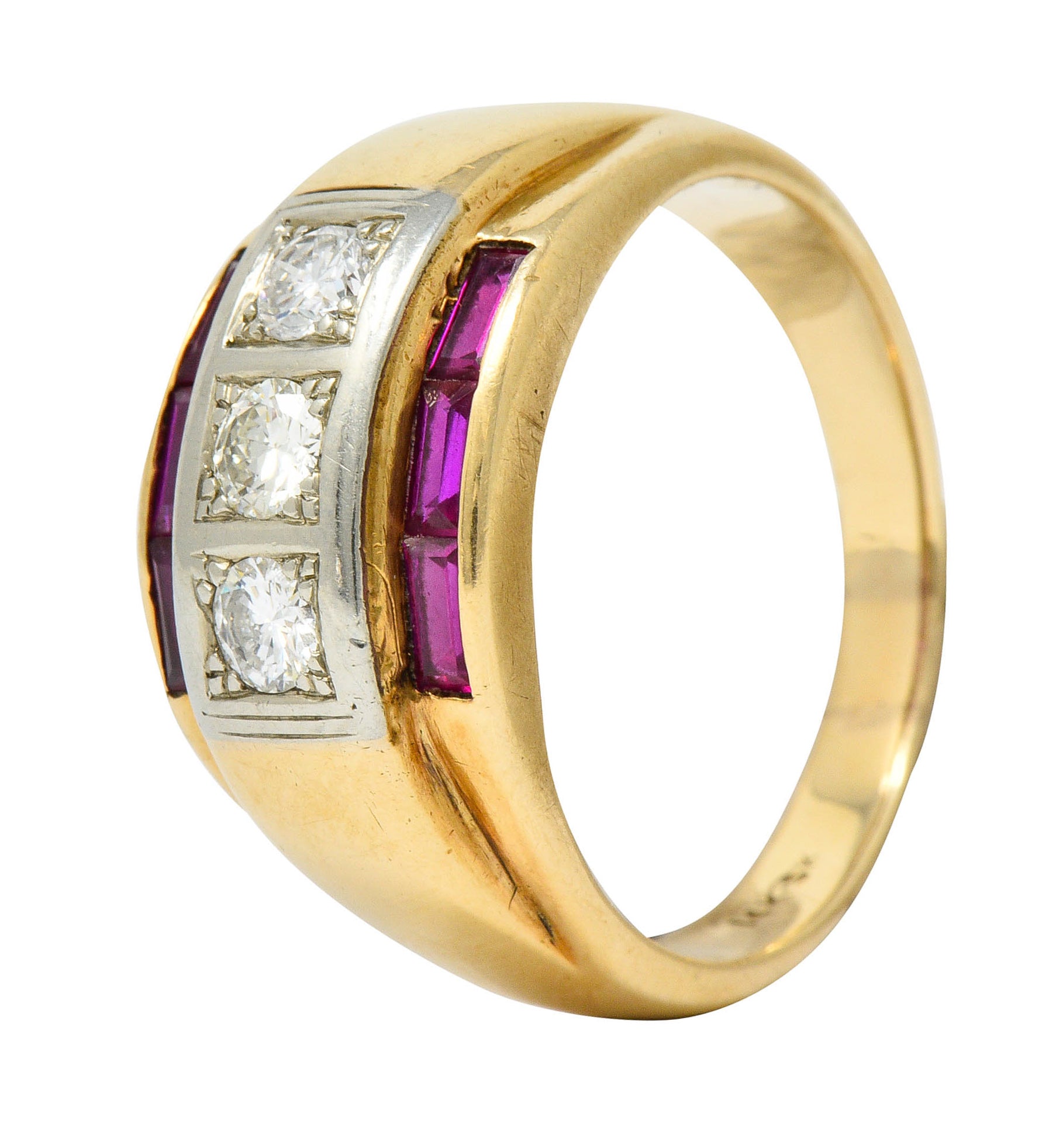 1940's Retro 1.26 CTW Diamond Ruby 14 Karat Two-Tone Band RingRing - Wilson's Estate Jewelry