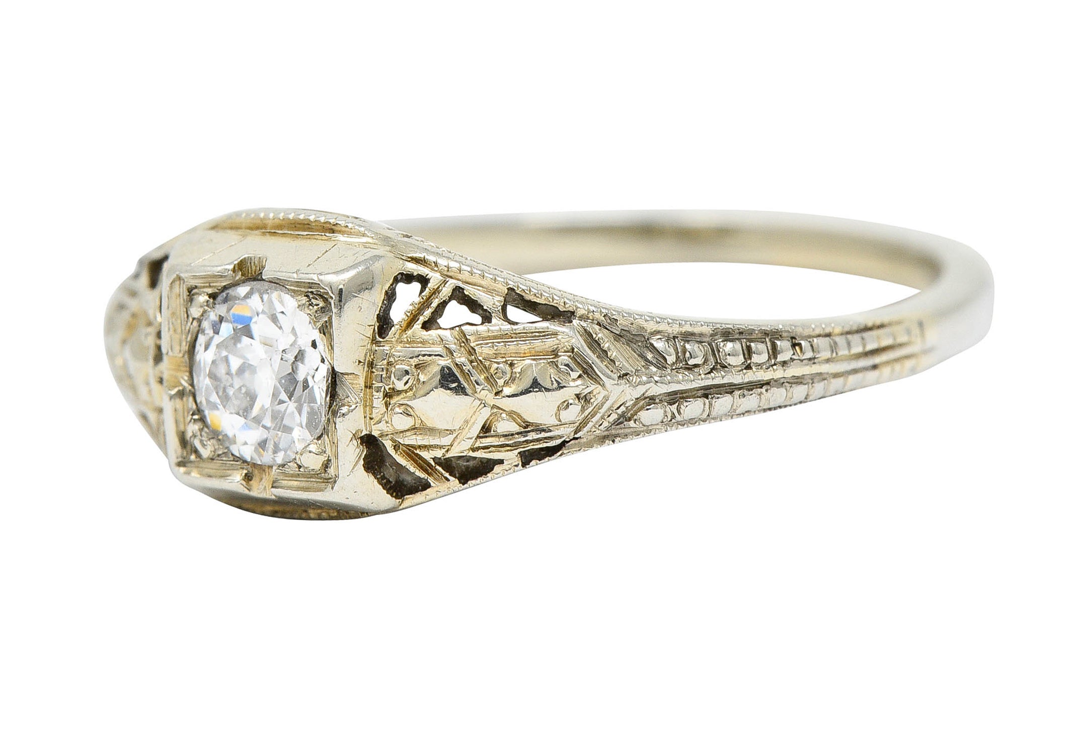 Art Deco Diamond 18 Karat White Gold Engagement RingRing - Wilson's Estate Jewelry