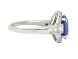 Mid-Century 3.97 CTW No Heat Burma Sapphire Diamond Platinum Cluster Ring AGL