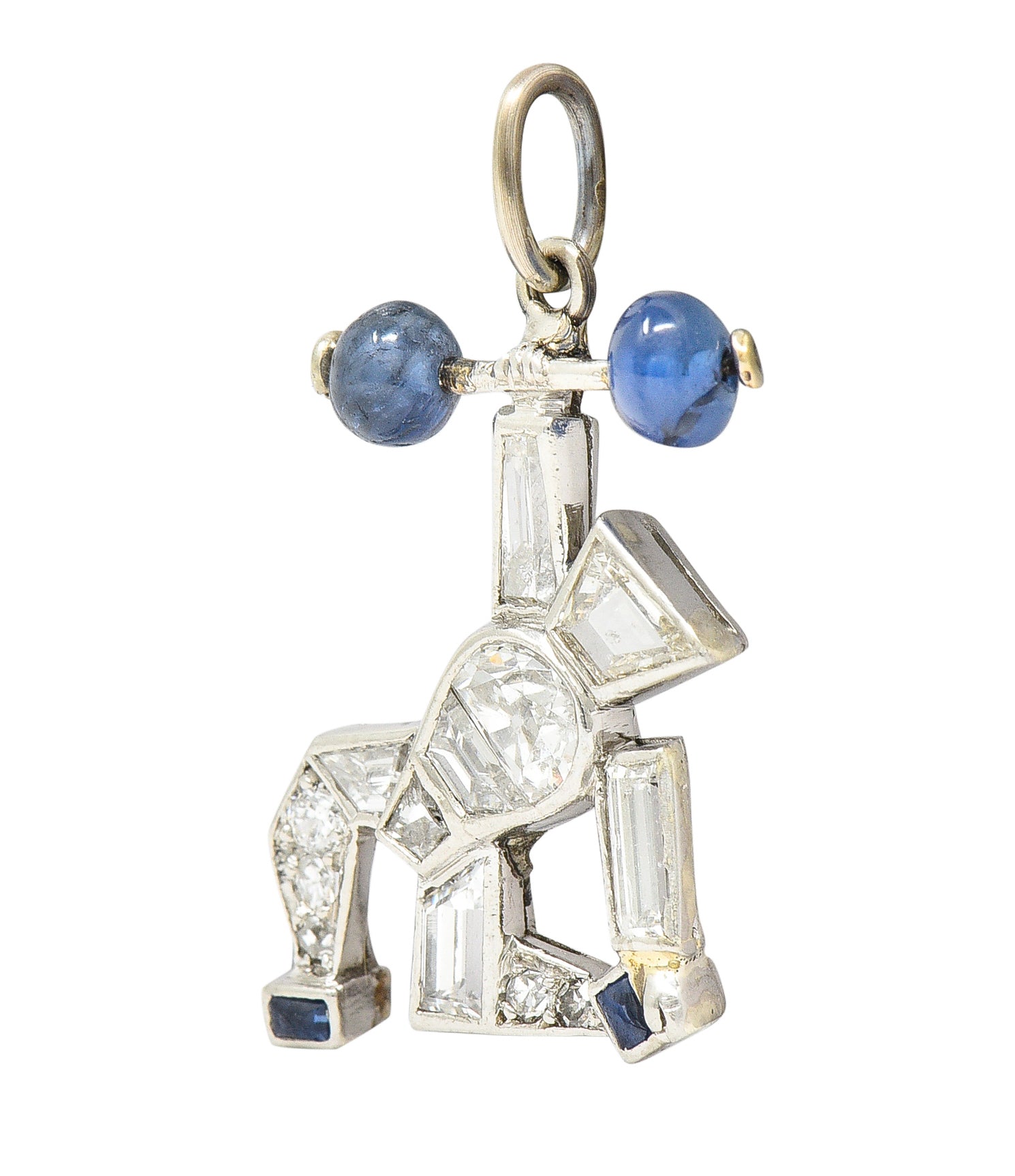 Art Deco 2.00 CTW Sapphire Diamond Platinum Strongman Weightlifter Charm Wilson's Estate Jewelry