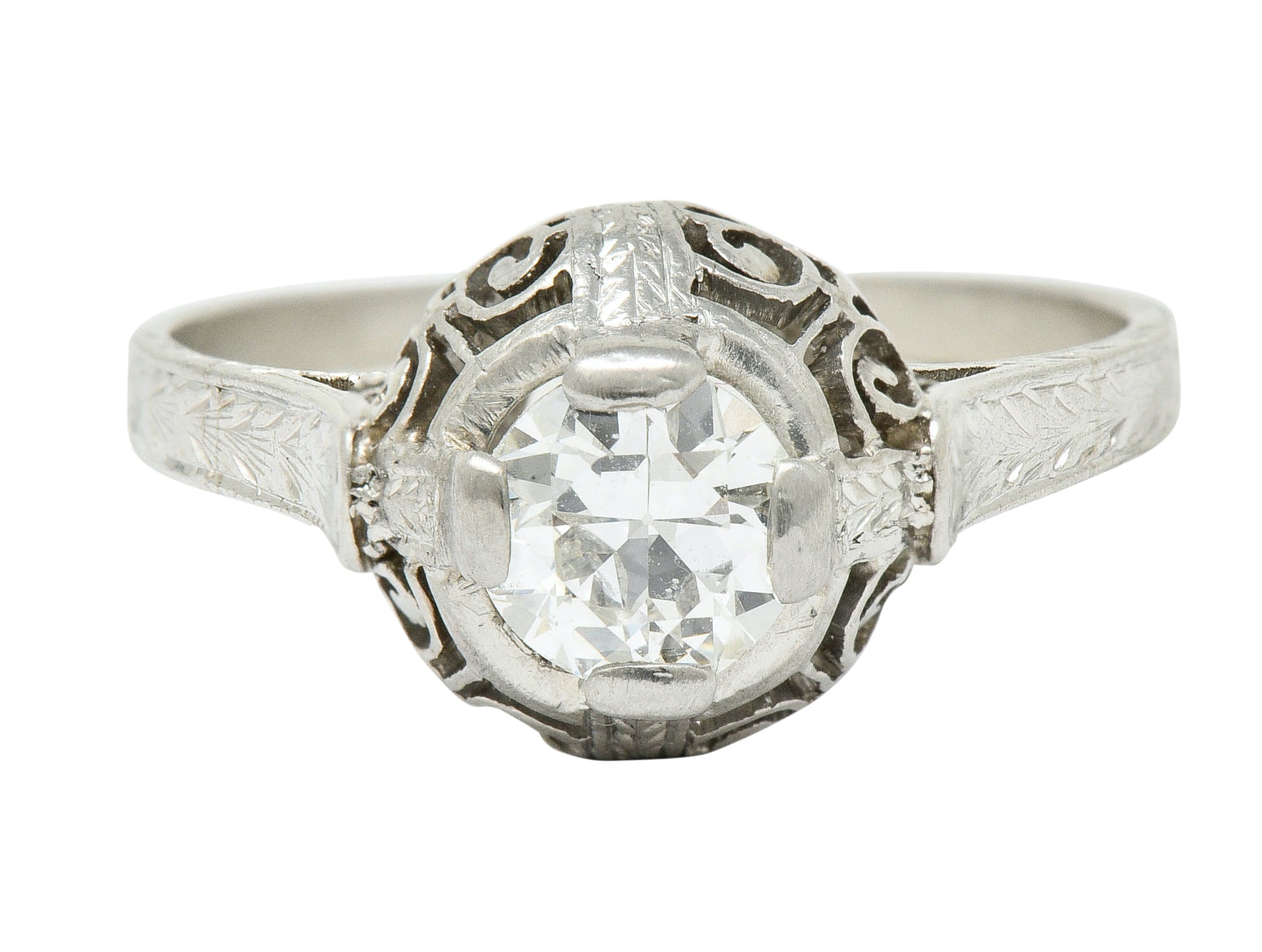 Art Deco 0.52 Carat Diamond Platinum Scrolled Foliate Engagement Ring - Wilson's Estate Jewelry