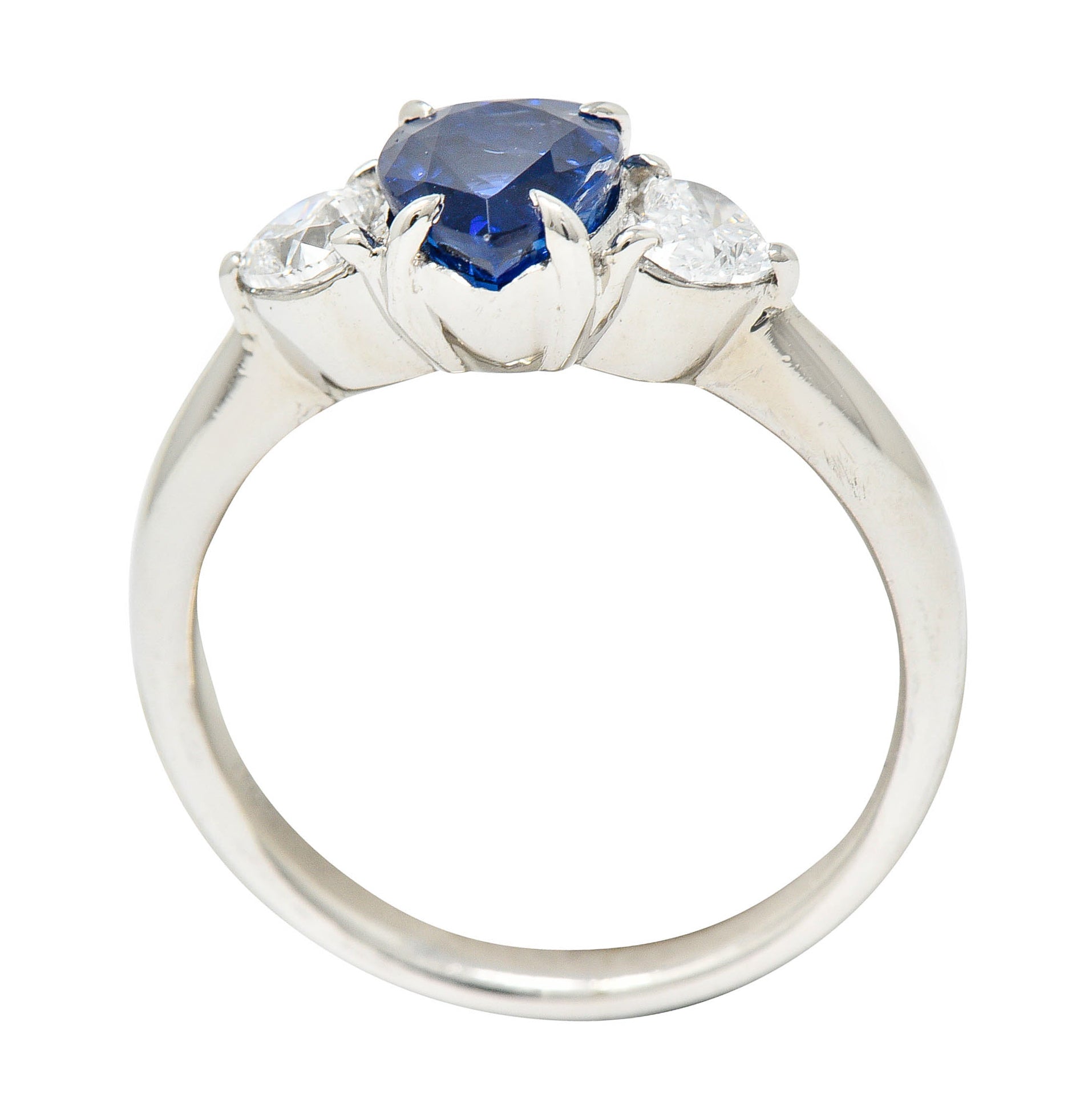 Contemporary 1.48 CTW Heart Sapphire Diamond Platinum Three Stone RingRing - Wilson's Estate Jewelry