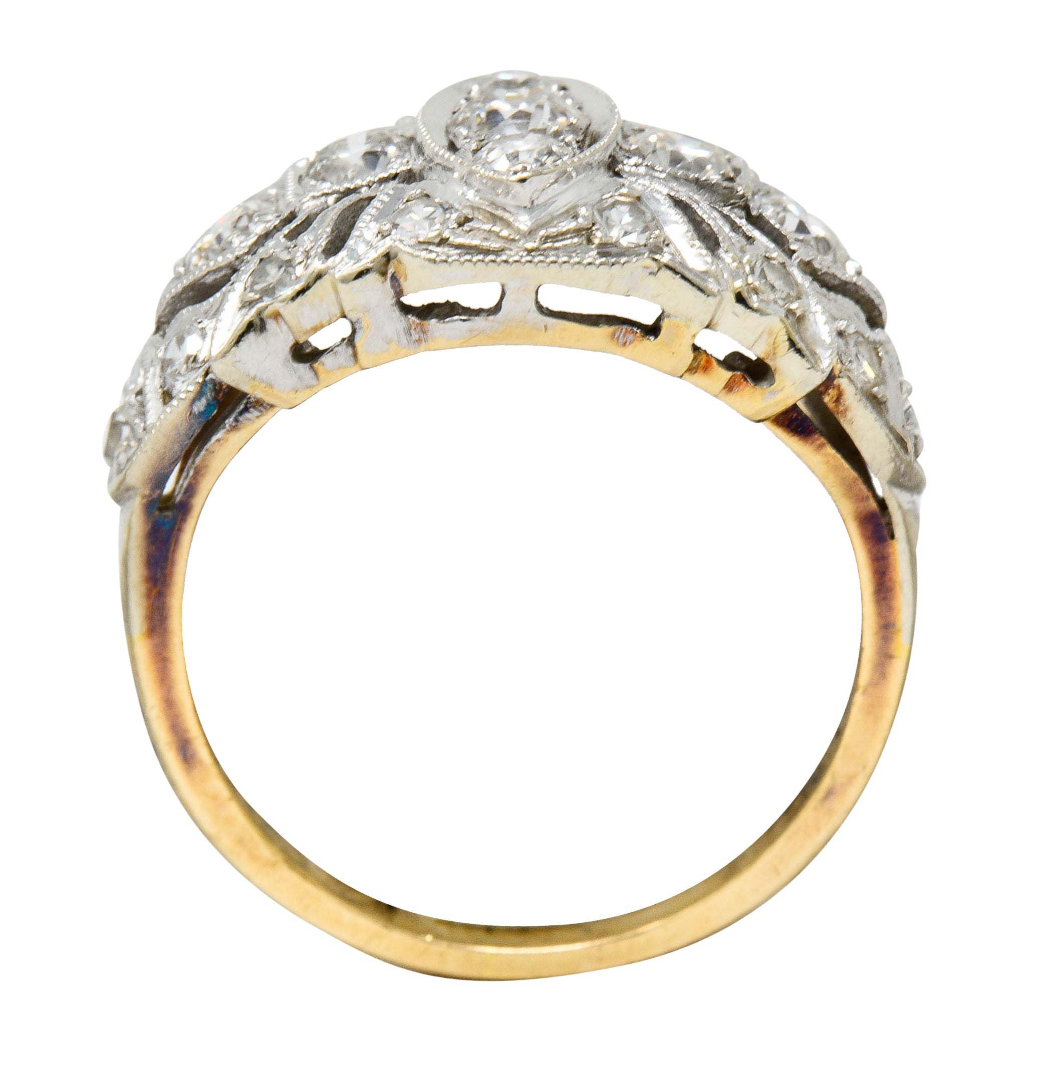 Edwardian 0.95 CTW Diamond 14 Karat Two-Tone Gold Dinner Band RingRing - Wilson's Estate Jewelry