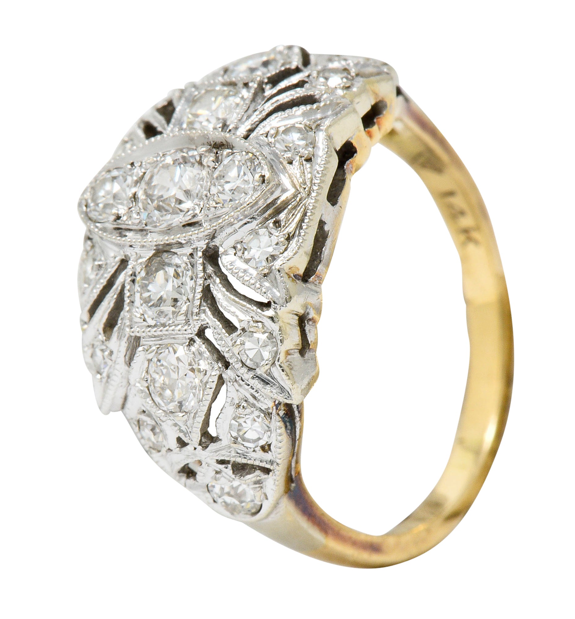 Edwardian 0.95 CTW Diamond 14 Karat Two-Tone Gold Dinner Band RingRing - Wilson's Estate Jewelry