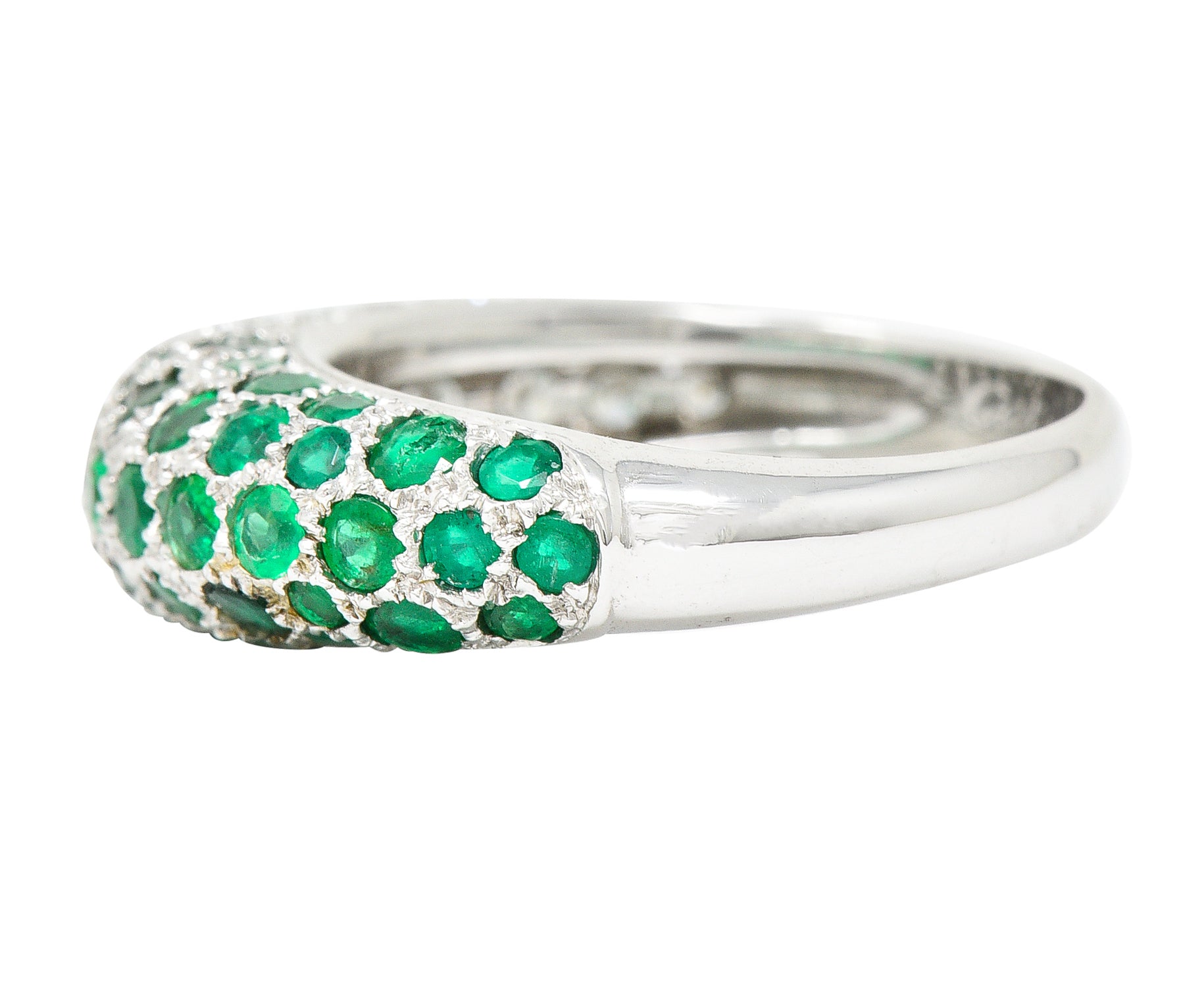 Cartier Paris 2.50 CTW Pavé Emerald Diamond 18 Karat White Gold Vintage Band Ring Wilson's Estate Jewelry