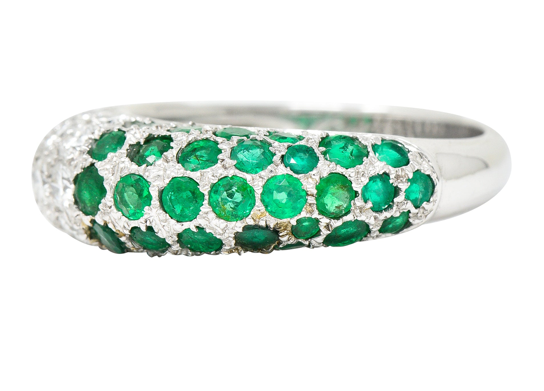 Cartier Paris 2.50 CTW Pavé Emerald Diamond 18 Karat White Gold Vintage Band Ring Wilson's Estate Jewelry