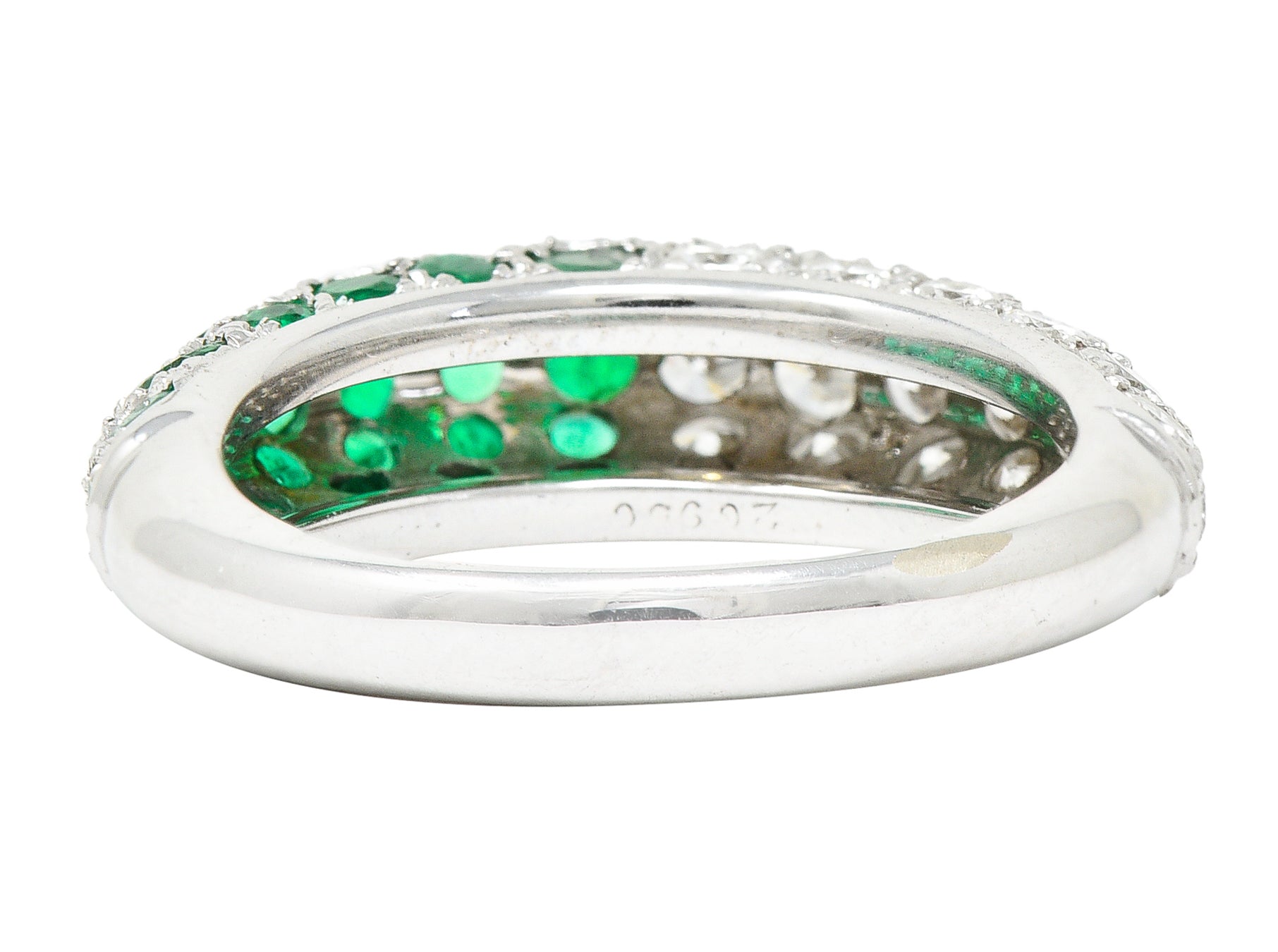 Cartier Paris 2.50 CTW Pavé Emerald Diamond 18 Karat White Gold Vintage Band Ring Wilson's Estate Jewelry