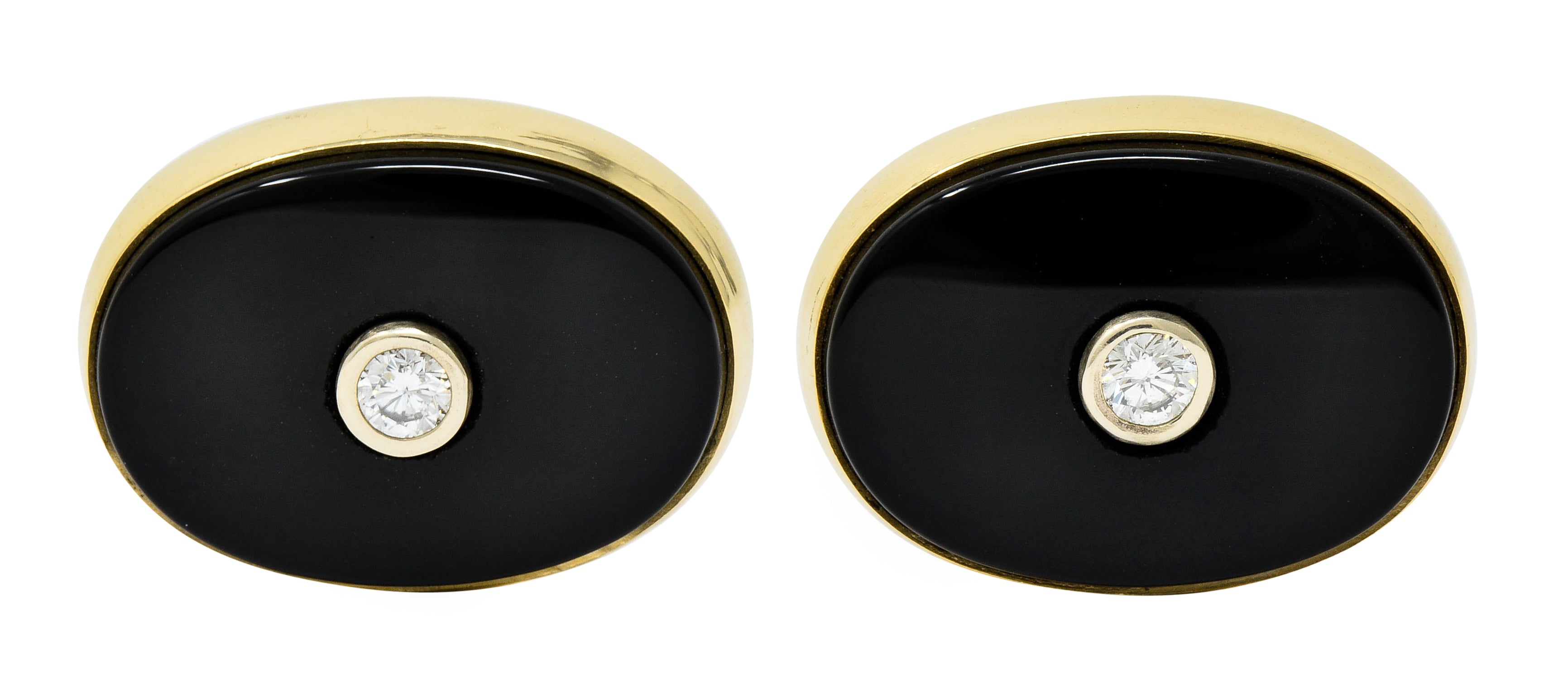 Lindsay & Co. Retro 0.25 CTW Diamond Onyx 14 Karat Gold CufflinksCufflinks - Wilson's Estate Jewelry