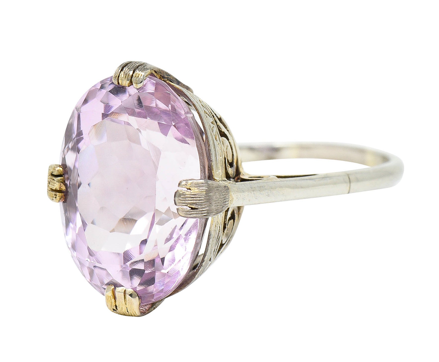 Art Deco Kunzite 18 Karat White Gold Scrolled Gemstone RingRing - Wilson's Estate Jewelry