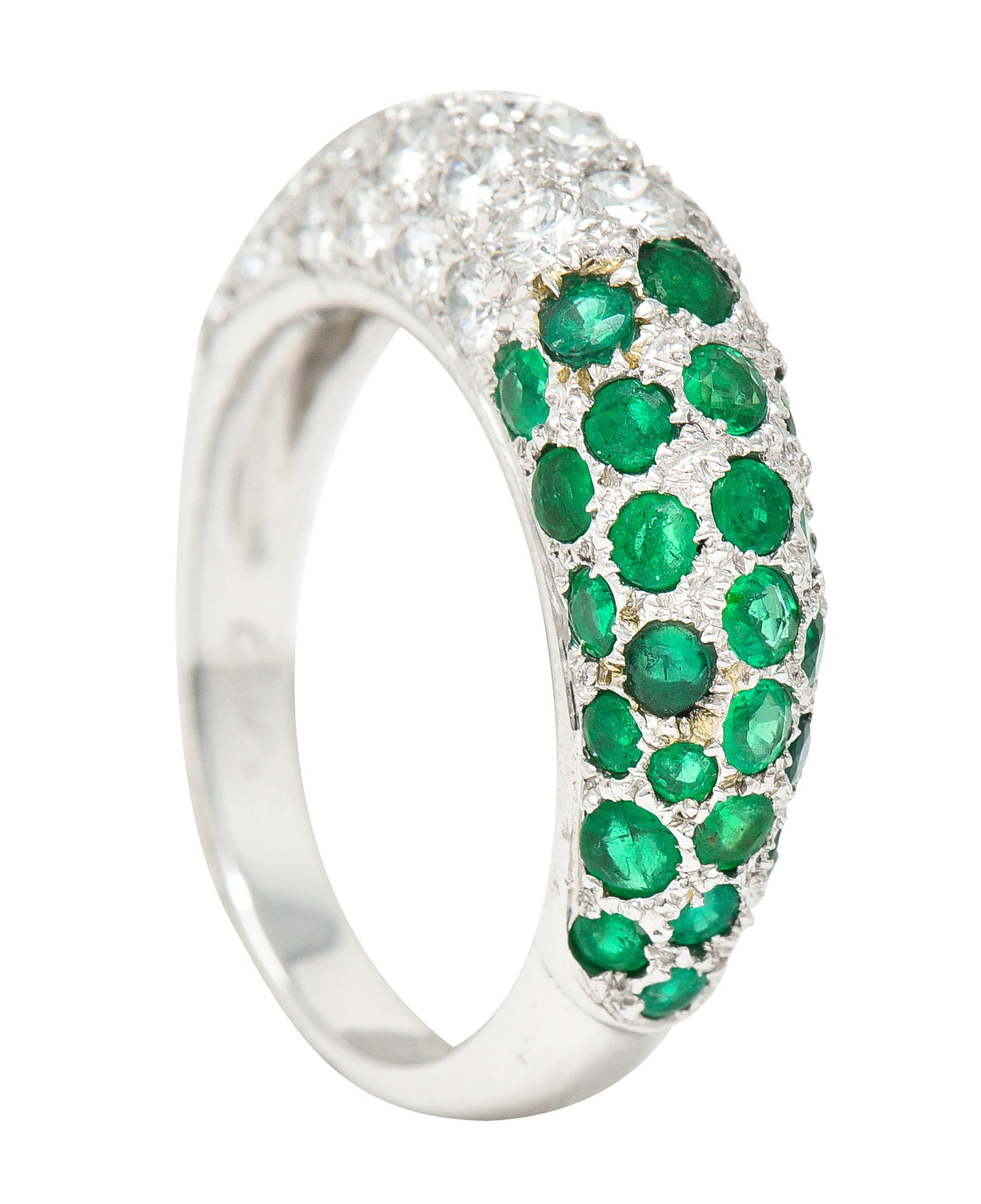 Cartier Paris 2.50 CTW Pavé Emerald Diamond 18 Karat White Gold Vintage Band Ring Wilson's Estate Jewelry