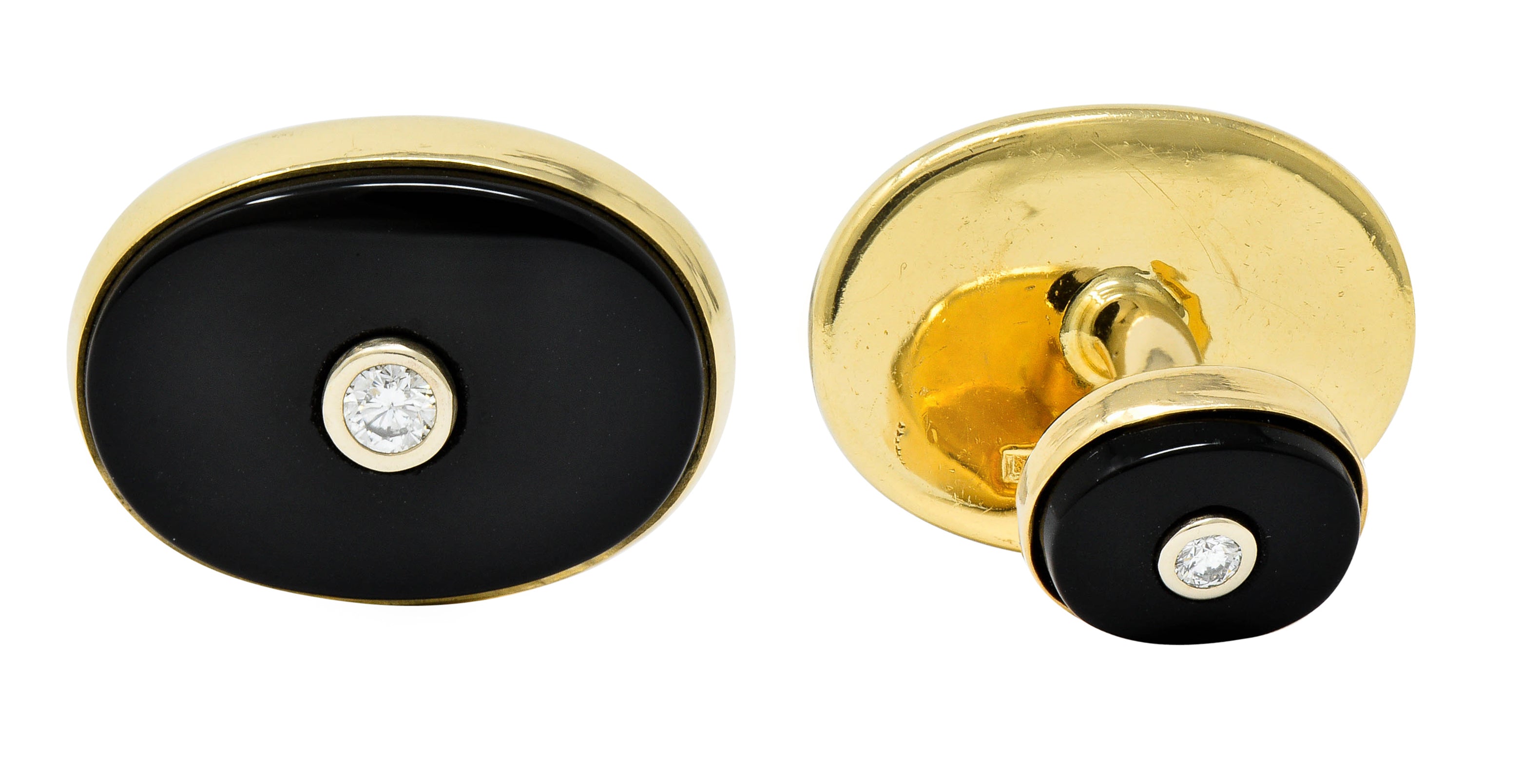 Lindsay & Co. Retro 0.25 CTW Diamond Onyx 14 Karat Gold CufflinksCufflinks - Wilson's Estate Jewelry