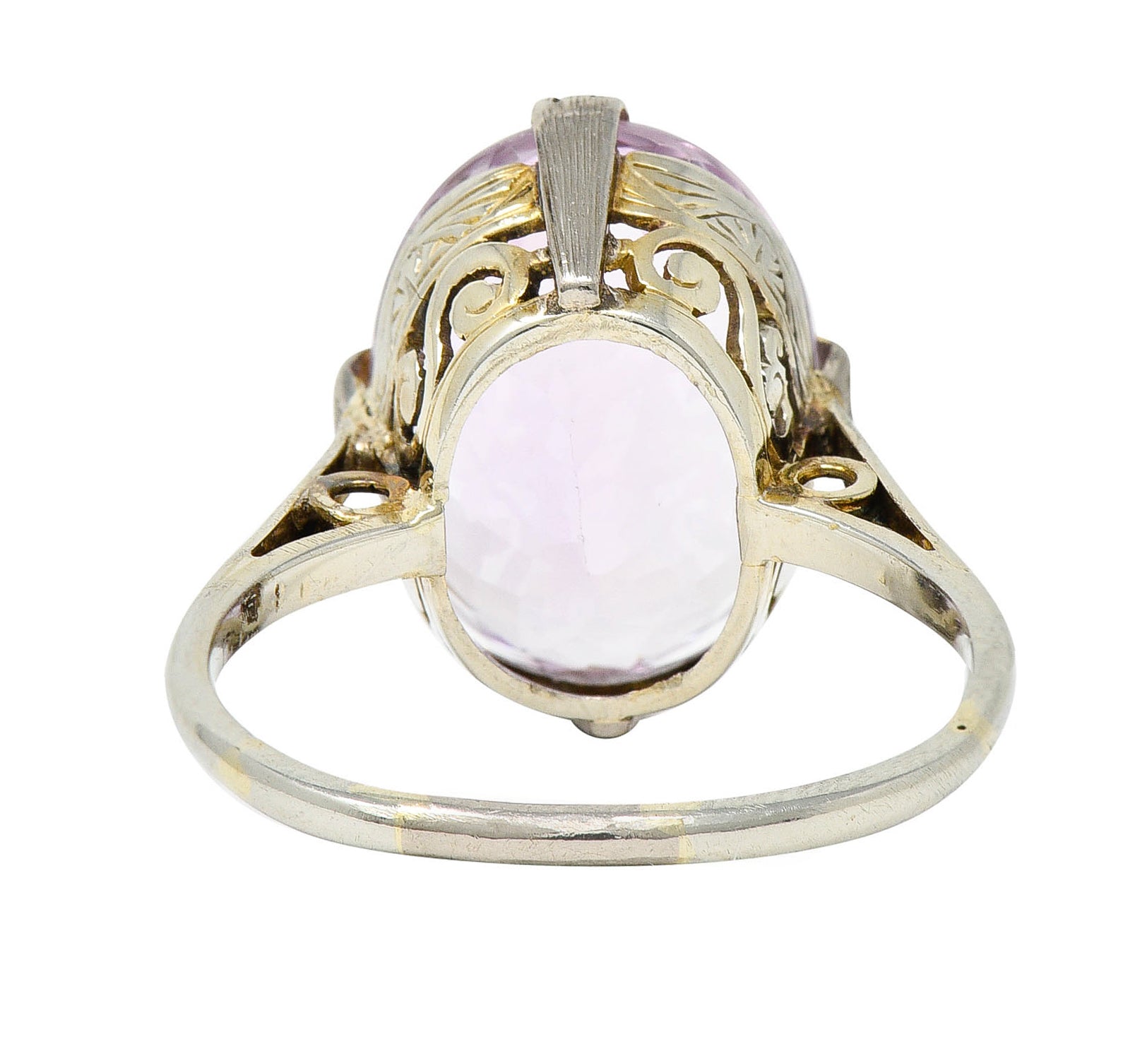 Art Deco Kunzite 18 Karat White Gold Scrolled Gemstone RingRing - Wilson's Estate Jewelry