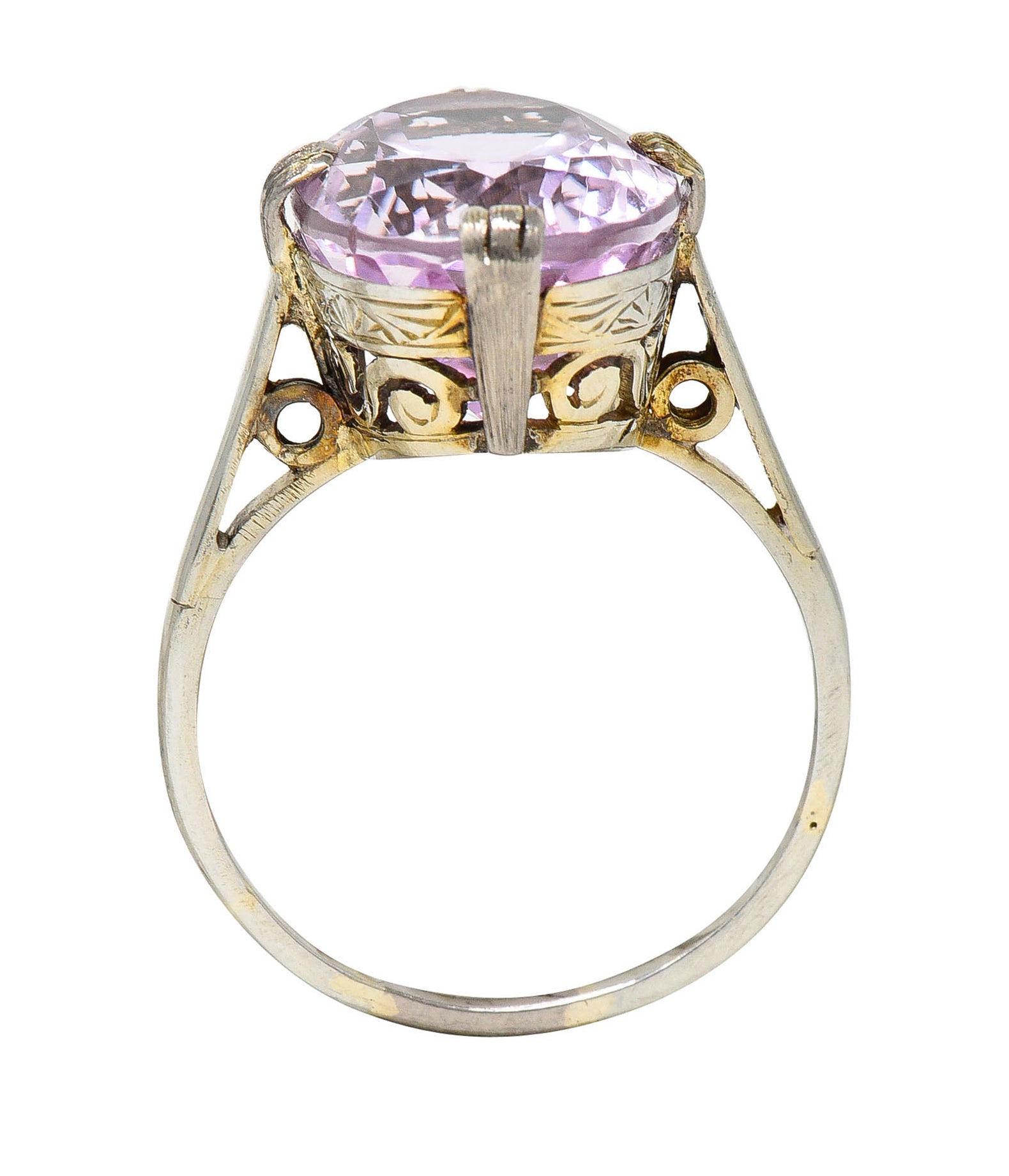 Art Deco Kunzite 18 Karat White Gold Scrolled Gemstone RingRing - Wilson's Estate Jewelry