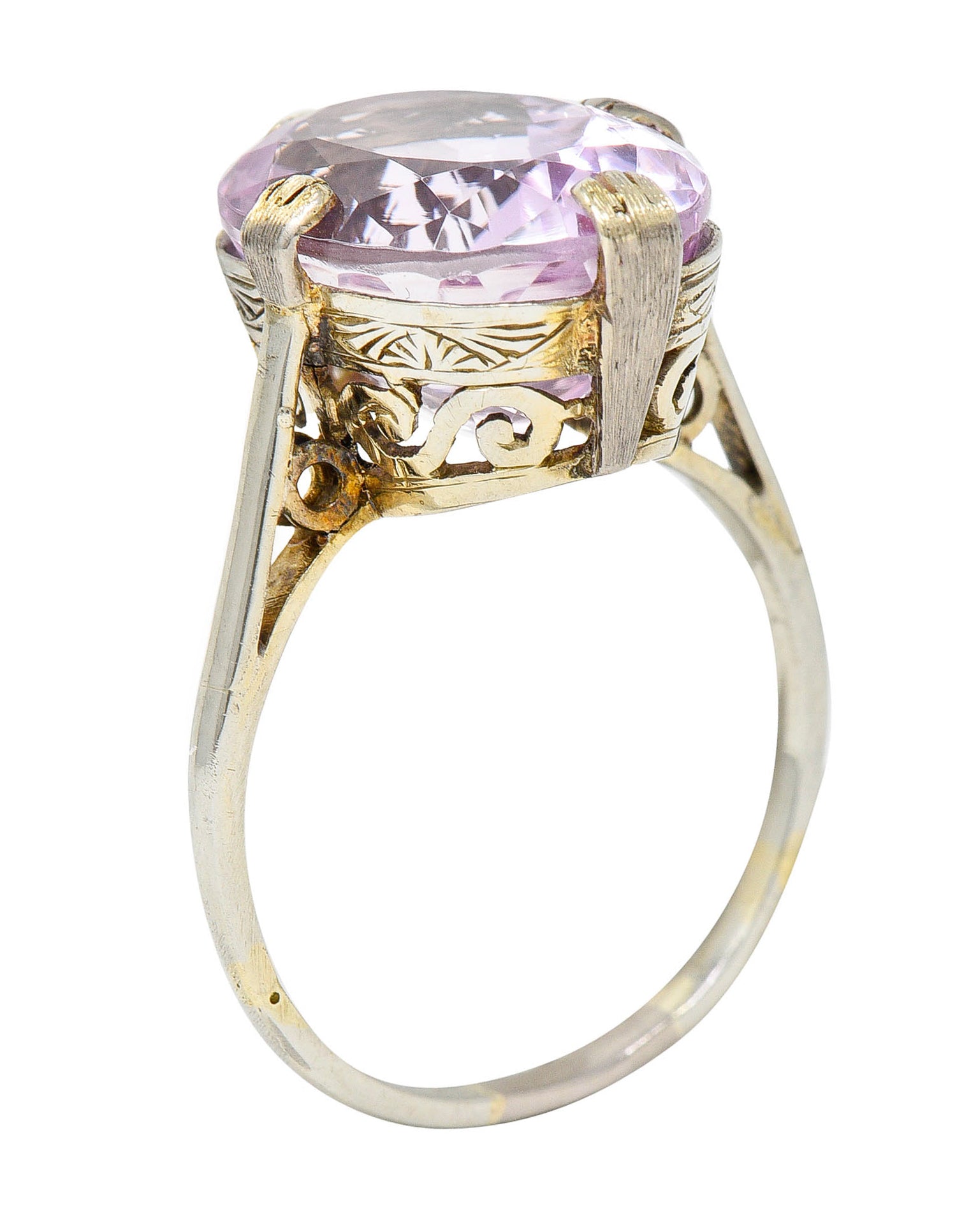 Art Deco Kunzite 18 Karat White Gold Scrolled Gemstone RingRing - Wilson's Estate Jewelry