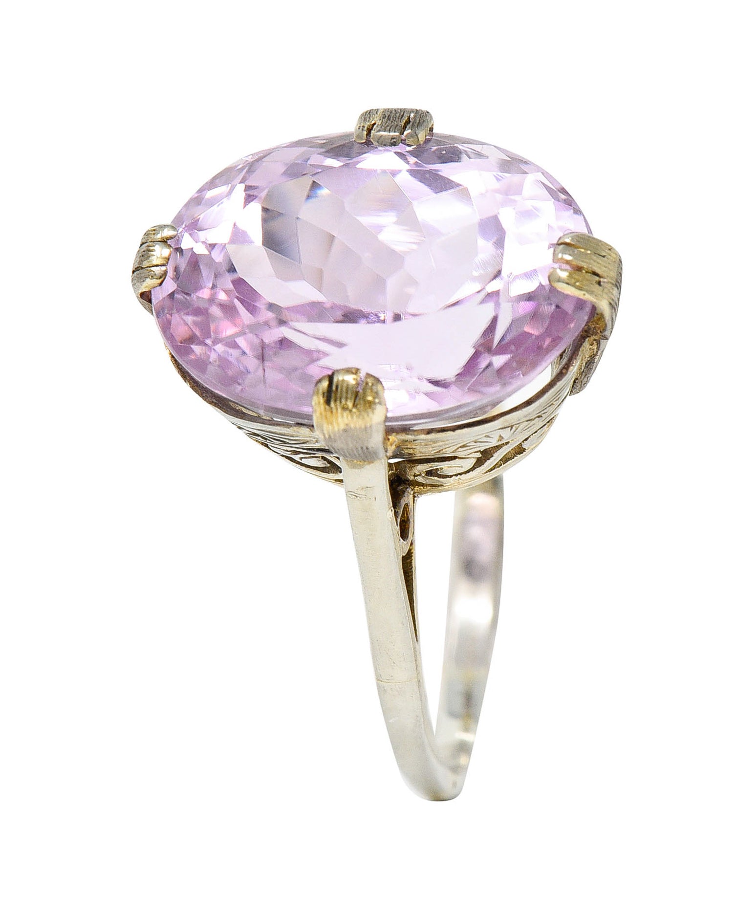 Art Deco Kunzite 18 Karat White Gold Scrolled Gemstone RingRing - Wilson's Estate Jewelry