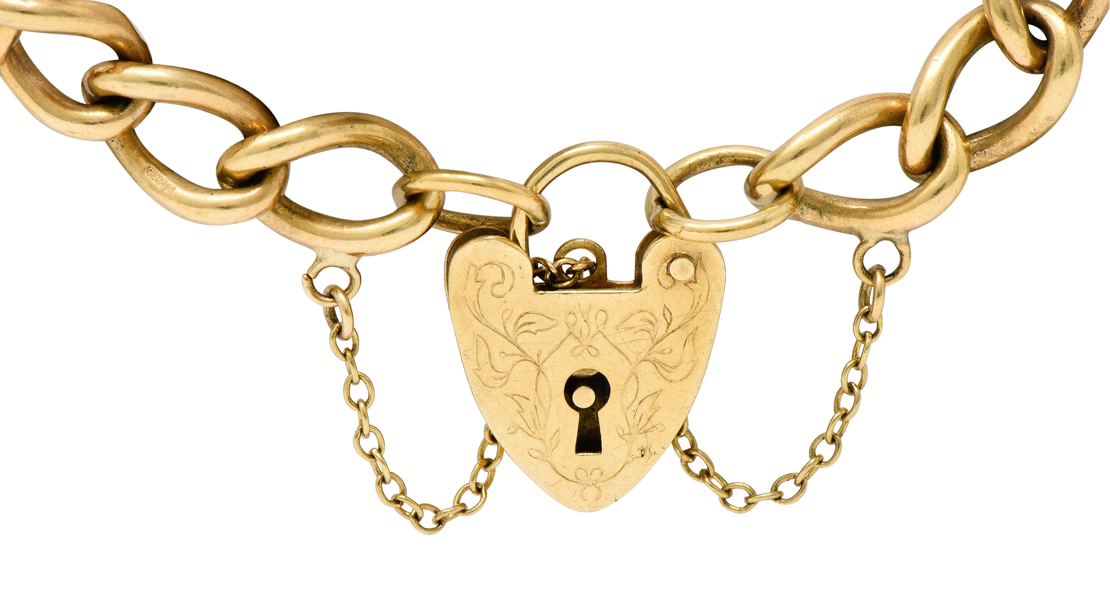 Antique 9 Karat Gold British Heart Padlock Charm Braceletbracelet - Wilson's Estate Jewelry